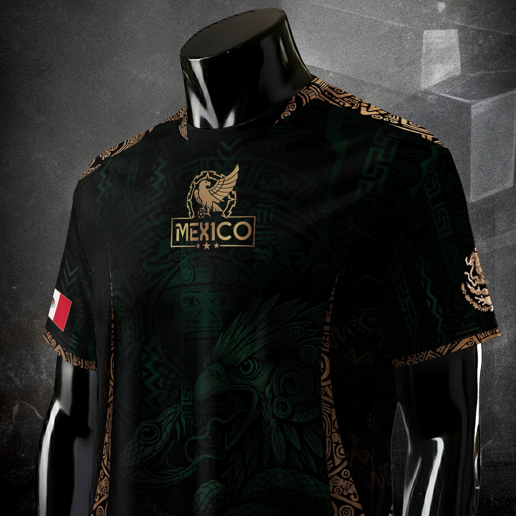 Mexico Green Gold Aztec Eagle Warrior Soccer Jersey