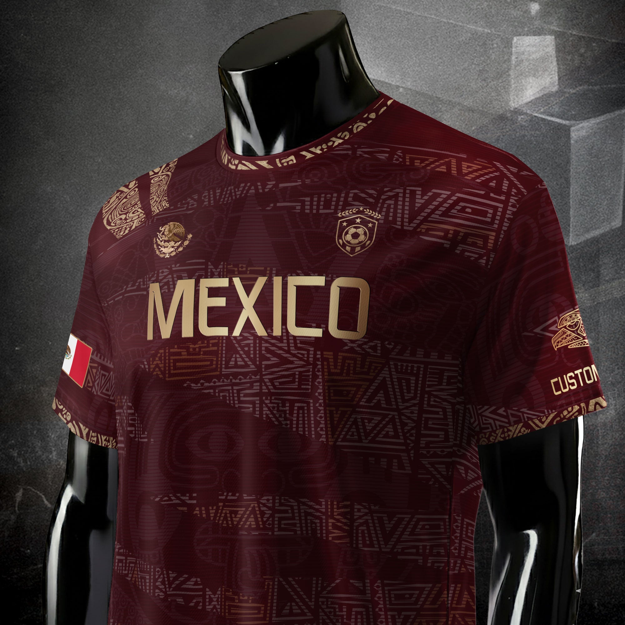 Custom Mexico Maroon Gold Aztec Heritage Soccer Jersey