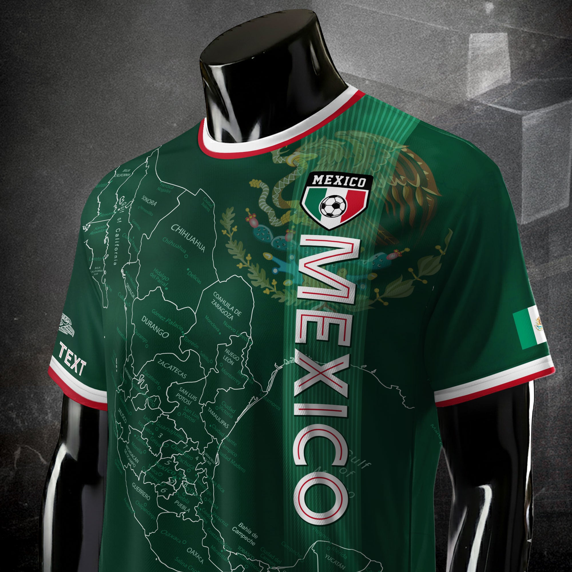 Custom Mexico Green Soccer Jersey with Flag Accents and Map Heritage Design