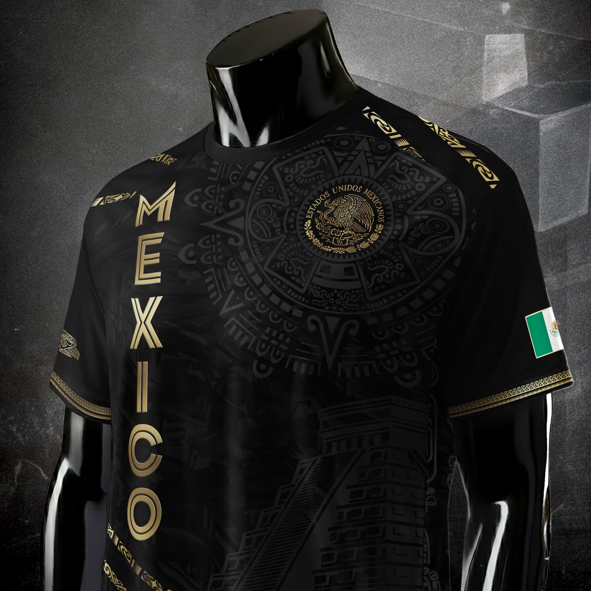 Mexico Black Gold Aztec Pyramid Heritage Soccer Jersey