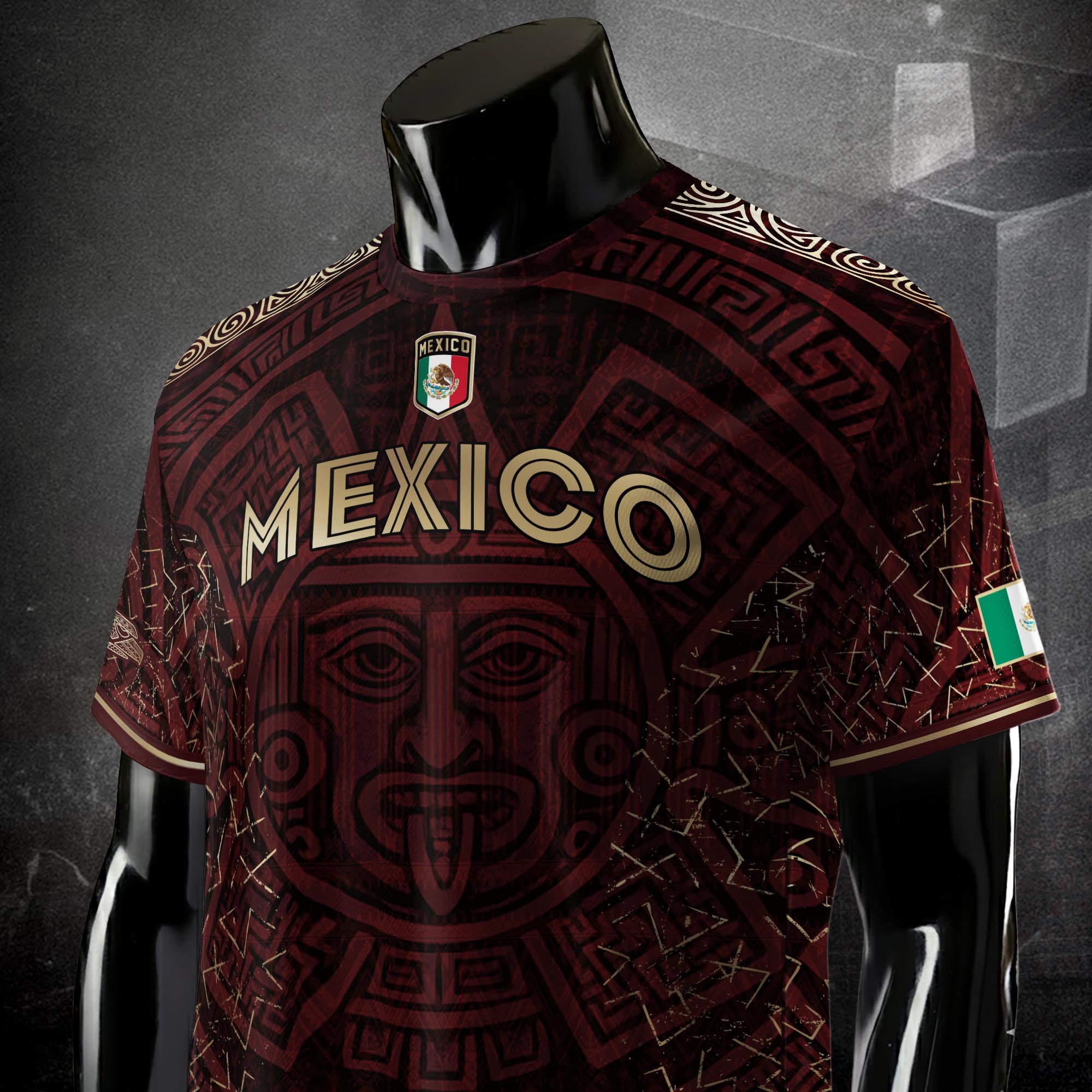 Mexico Burgundy Aztec Sun God Heritage Soccer Jersey