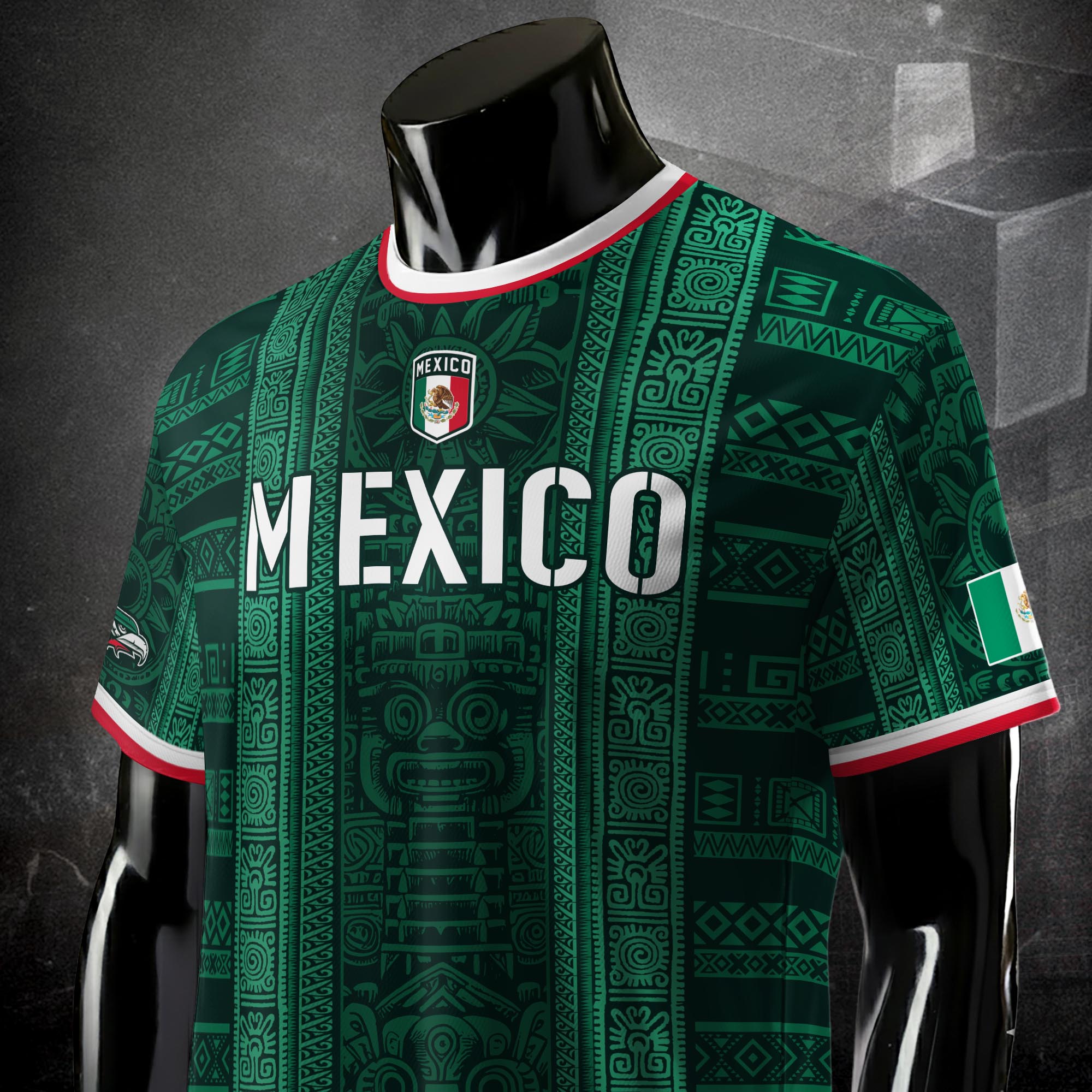 Mexico Green Aztec Warrior Pattern Heritage Soccer Jersey