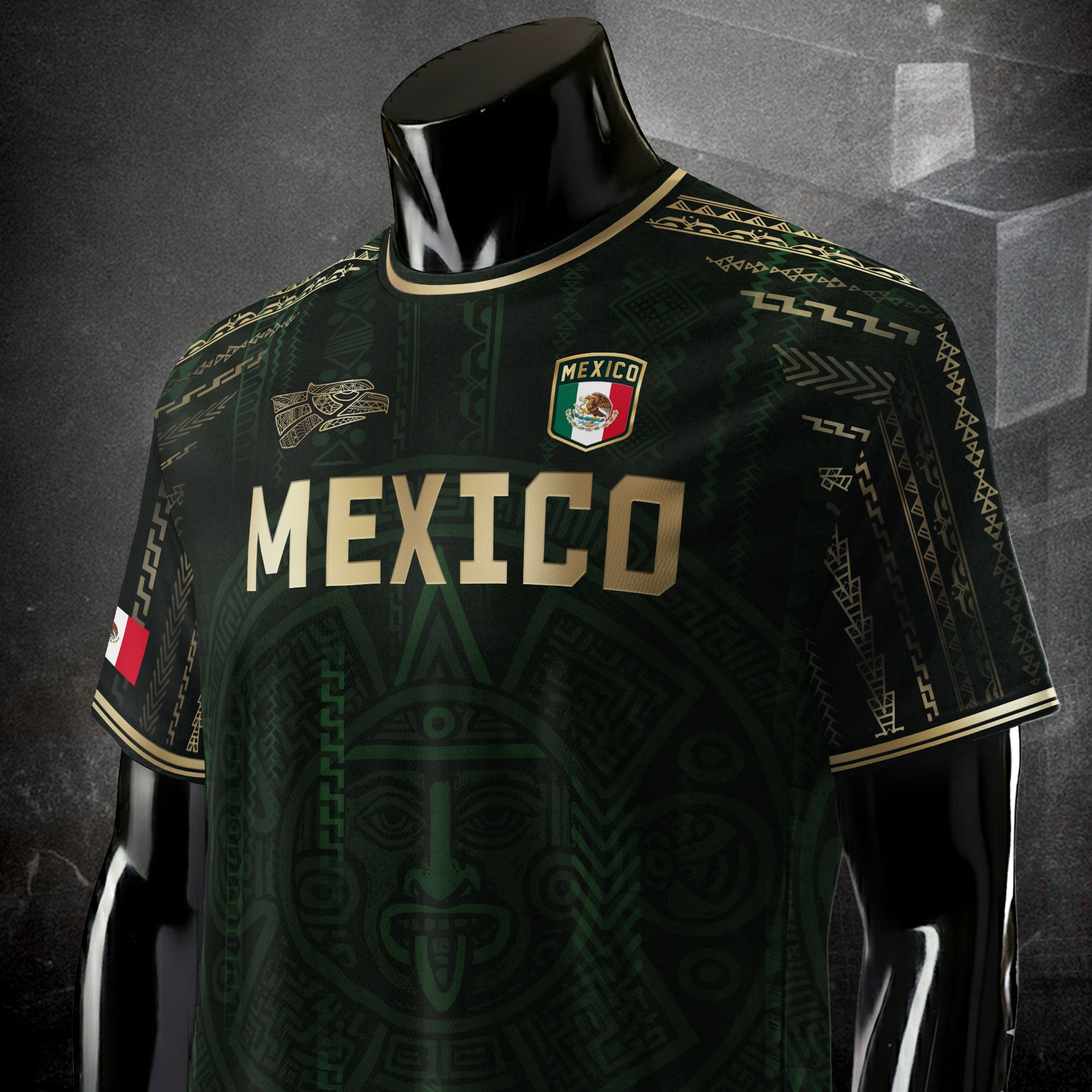 Mexico Green Gold Aztec Sun God Heritage Soccer Jersey