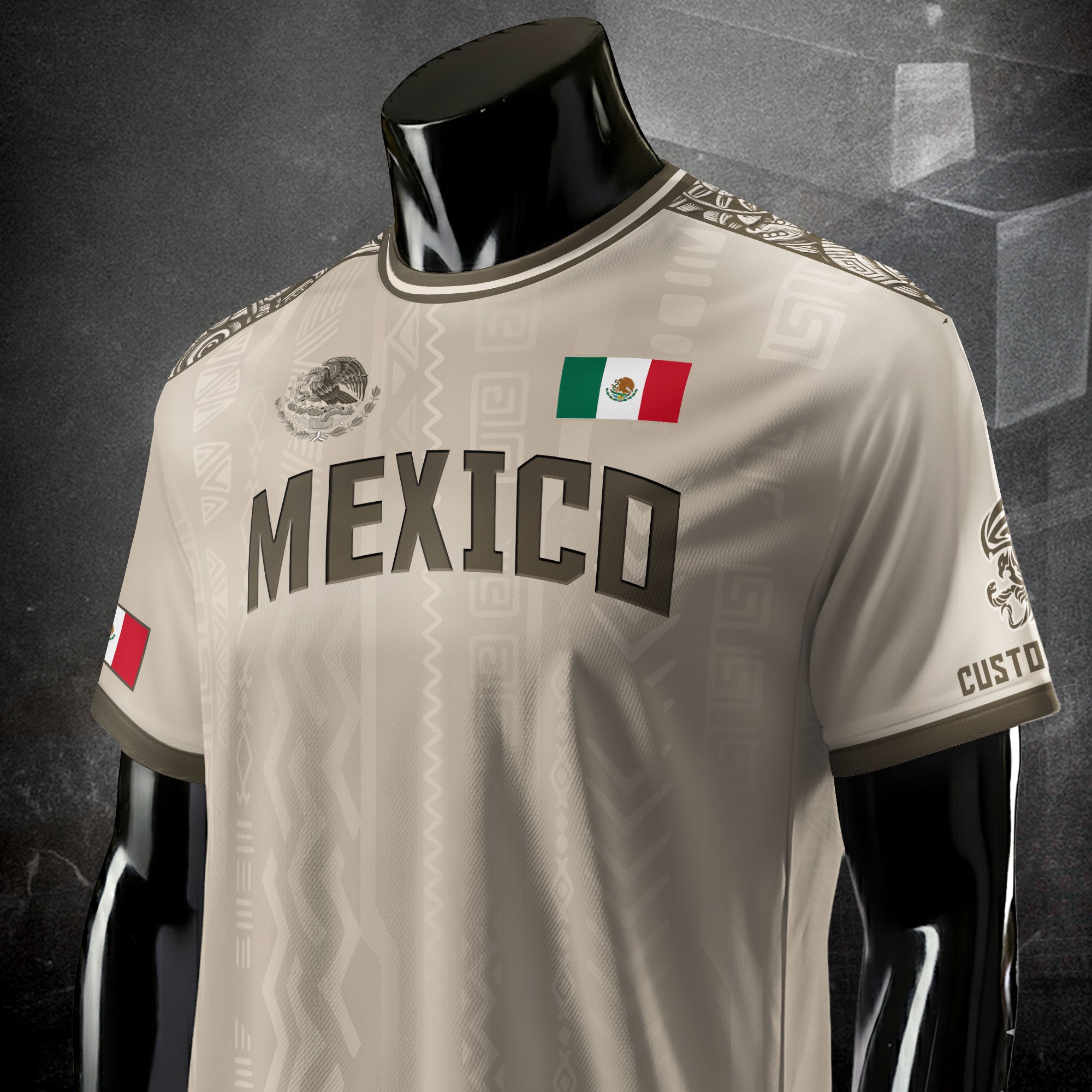 Custom Mexico Aztec Heritage Soccer Jersey Beige Eagle Pride Culture Roots Shirt