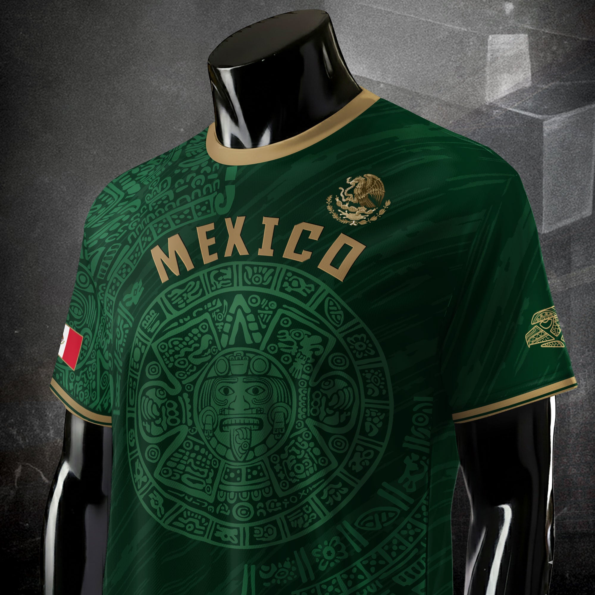 Mexico Green Gold Aztec Calendar Heritage National Pride Jersey