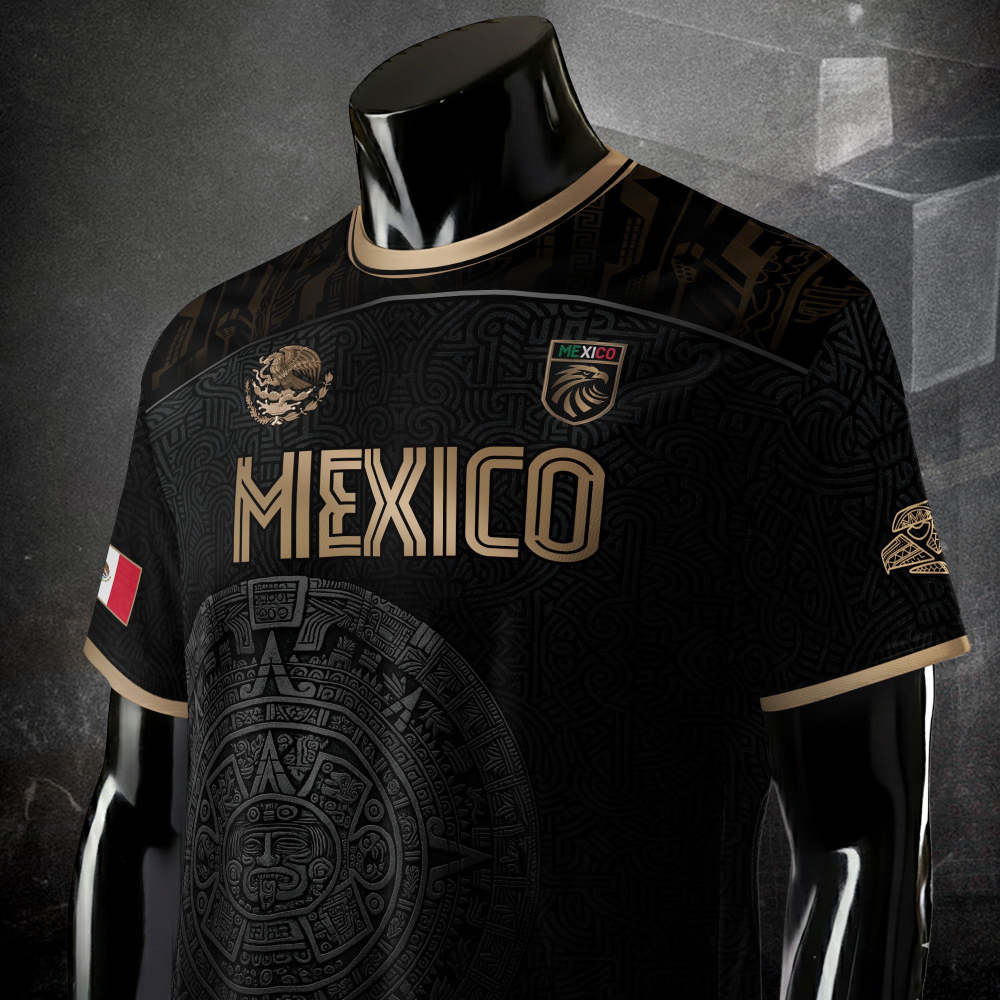 Mexico Black Gold Aztec Calendar Heritage Soccer Jersey