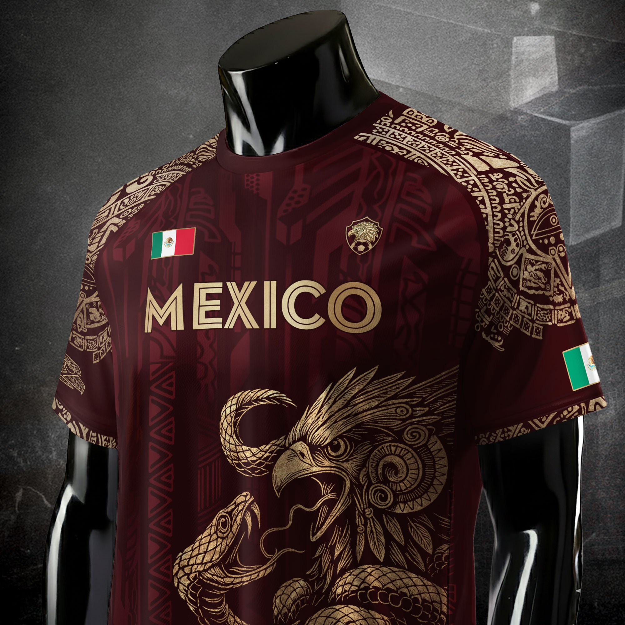 Camiseta de fútbol con la herencia del Águila y la Serpiente Roja Dorada de México