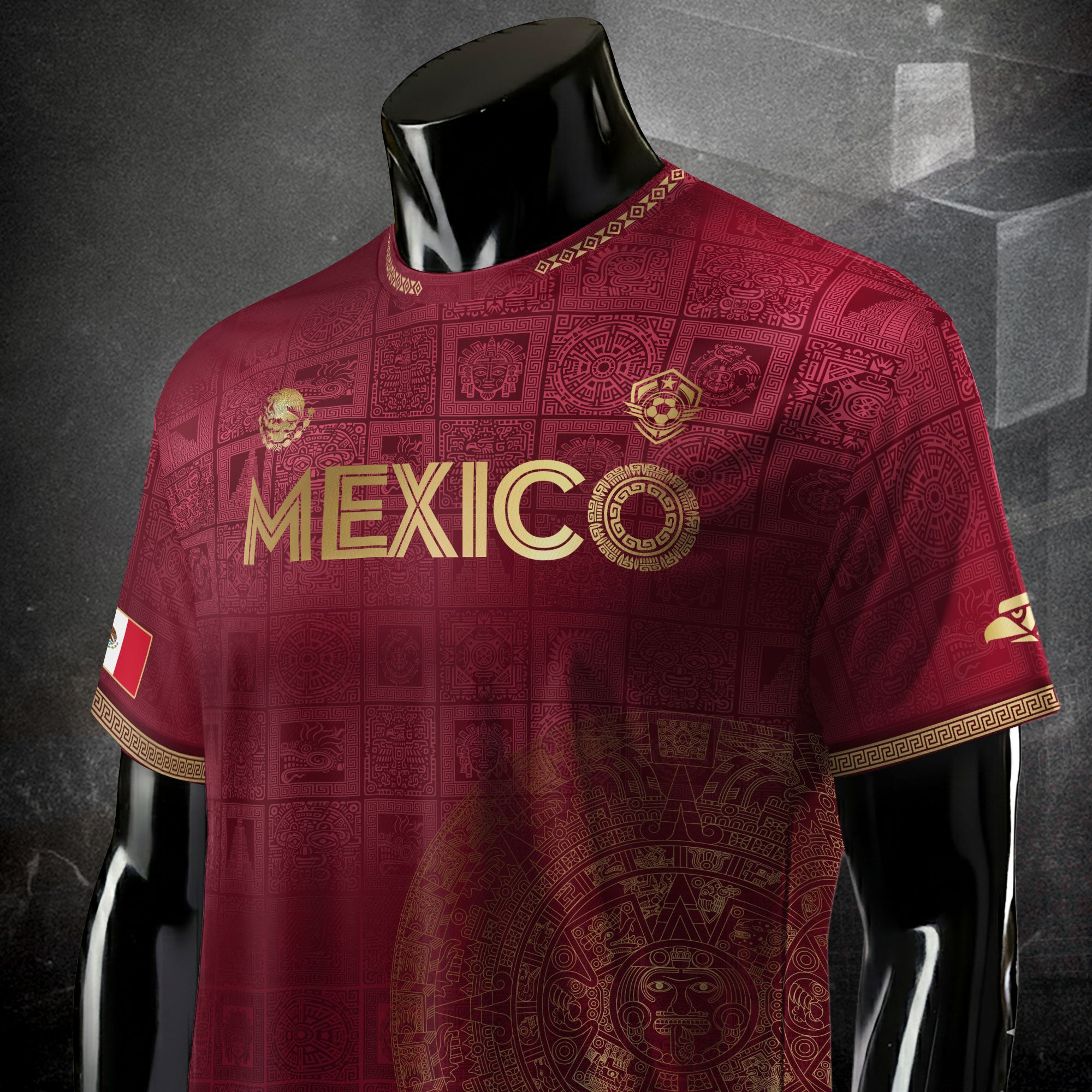 Mexico Red Gold Aztec Calendar Heritage Soccer Jersey