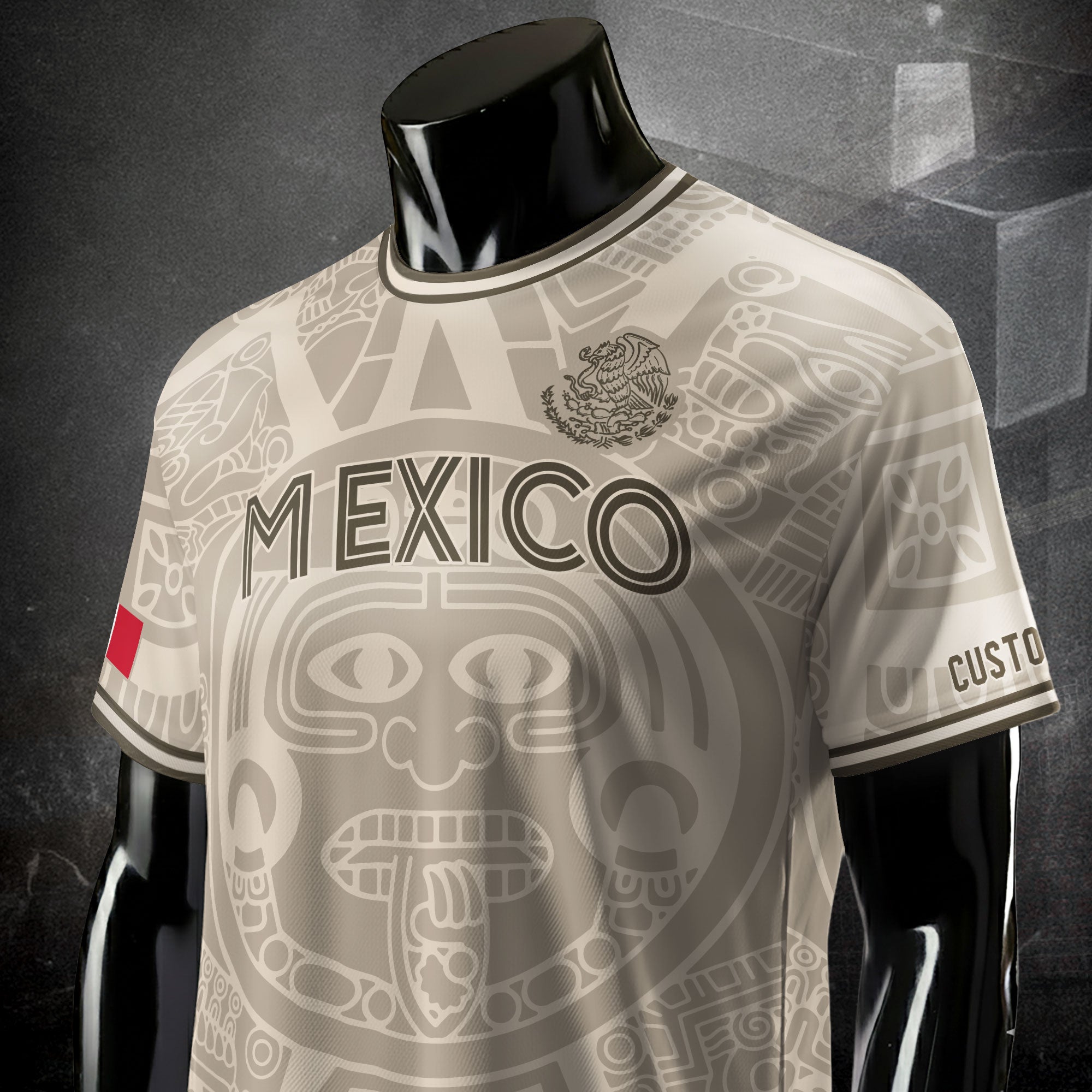Custom Mexico Soccer Jersey Beige Brown Aztec Calendar Design