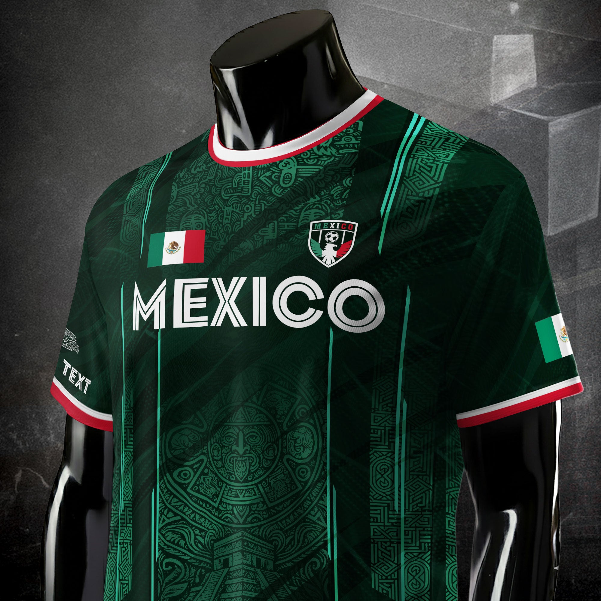Custom Mexico Green Aztec Pyramid Soccer Jersey