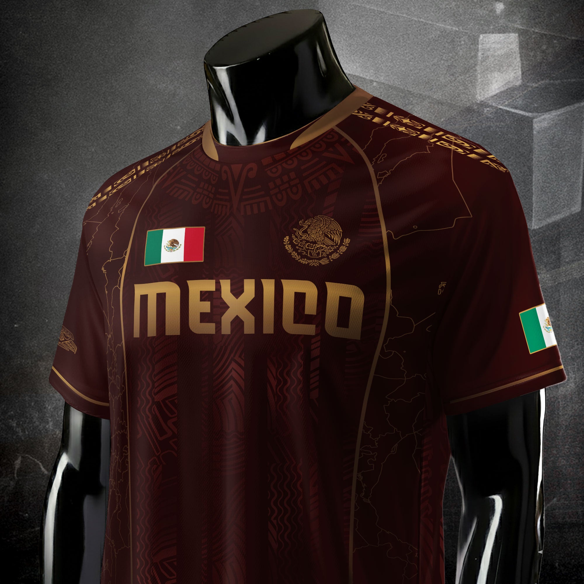 Mexico Soccer Jersey Burgundy Gold Aztec Eagle Heritage Design