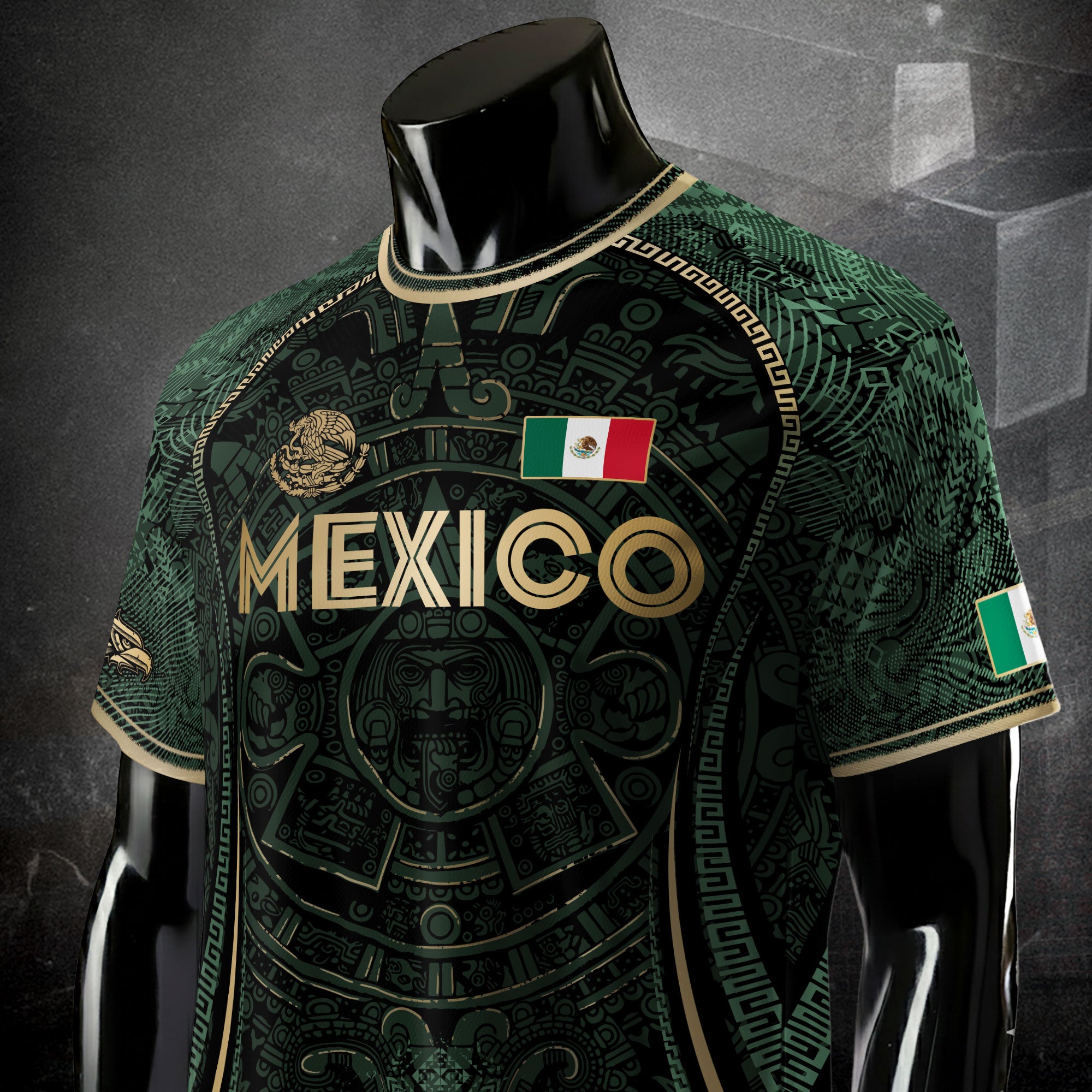 Mexico Soccer Jersey Green Aztec Calendar Heritage Design