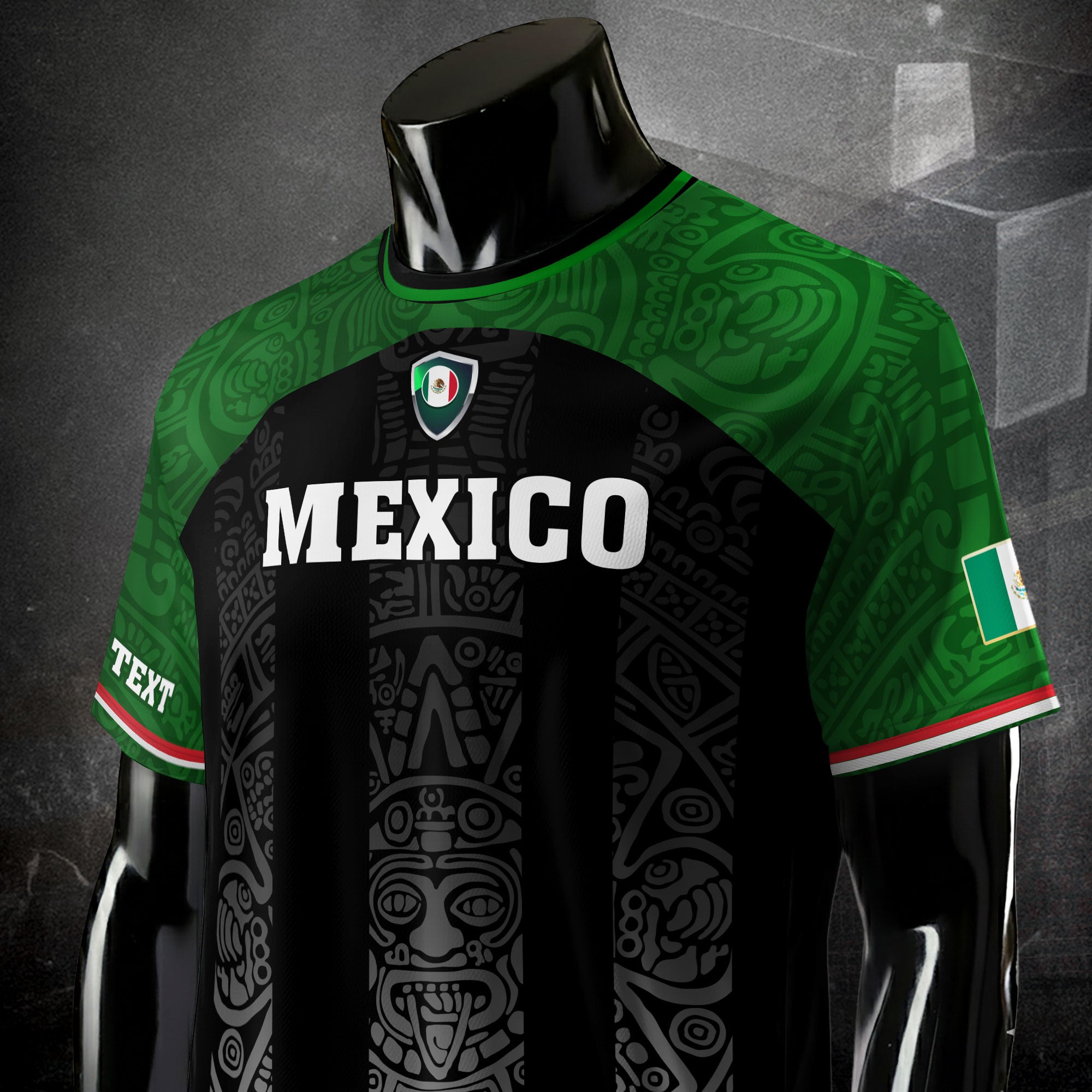 Custom Mexico Soccer Jersey Green Black Aztec Stripe Design