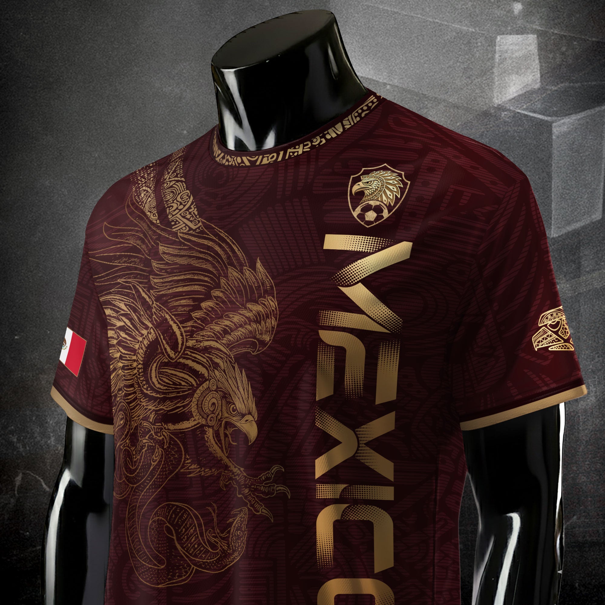 Mexico Burgundy Aztec Eagle Heritage Soccer Jersey