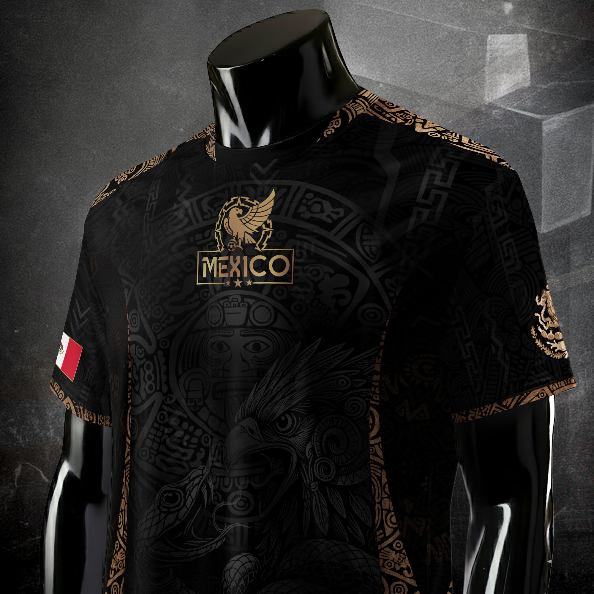 Mexico Black Aztec Sunstone Eagle Heritage Soccer Jersey