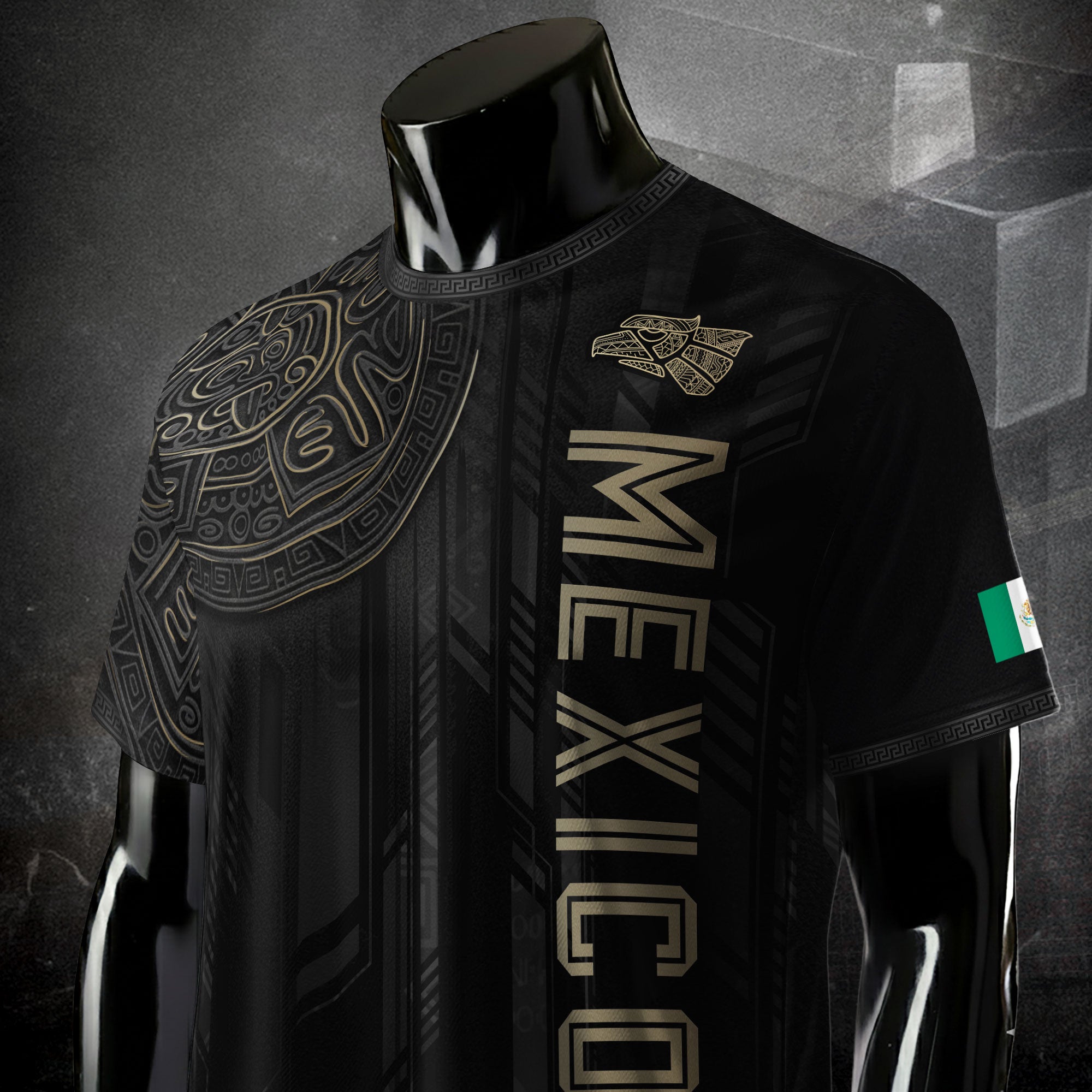 Mexico Black Gold Aztec Mayan Calendar Eagle Heritage National Soccer Jersey