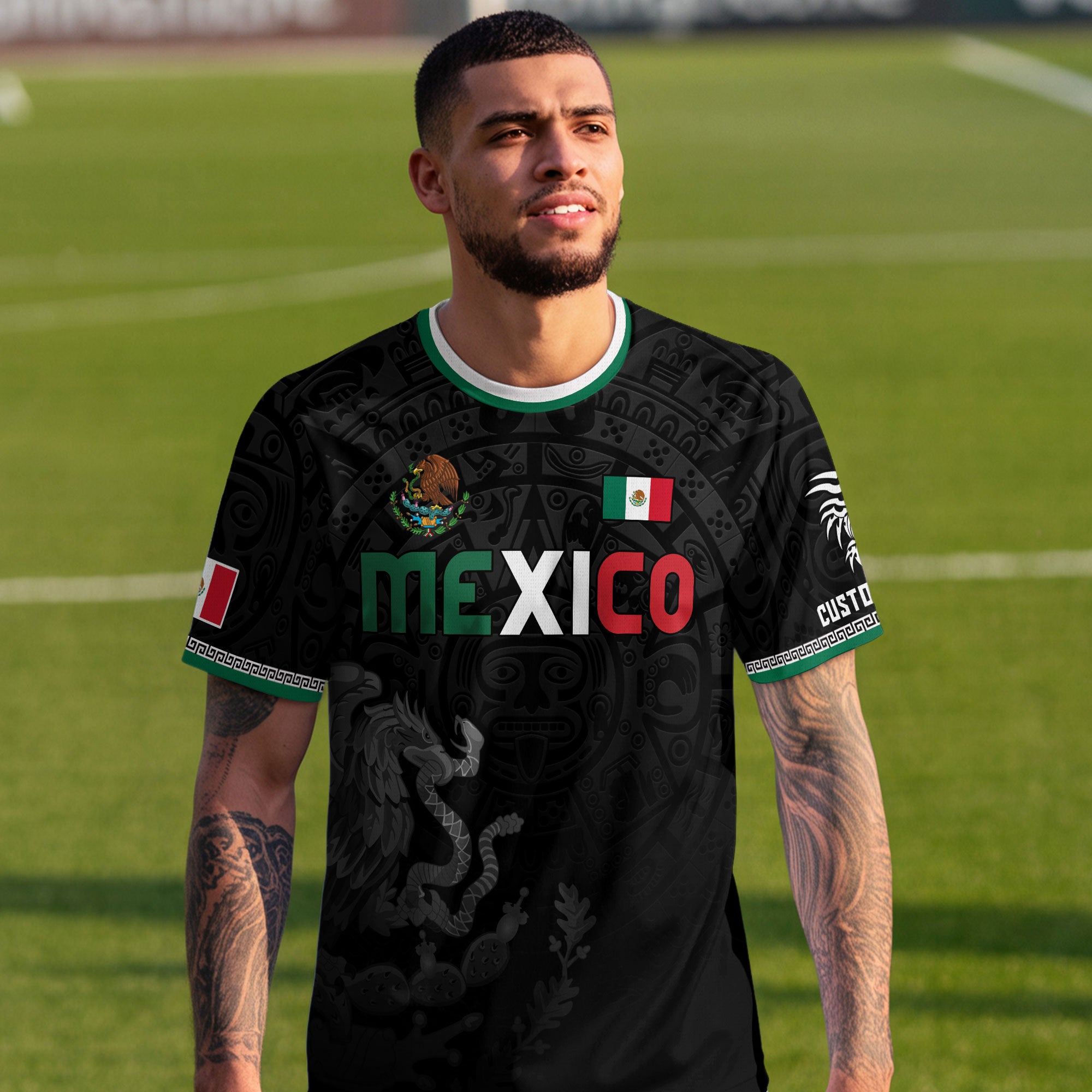 Custom Mexico Aztec Eagle Soccer Jersey Black Heritage Edition