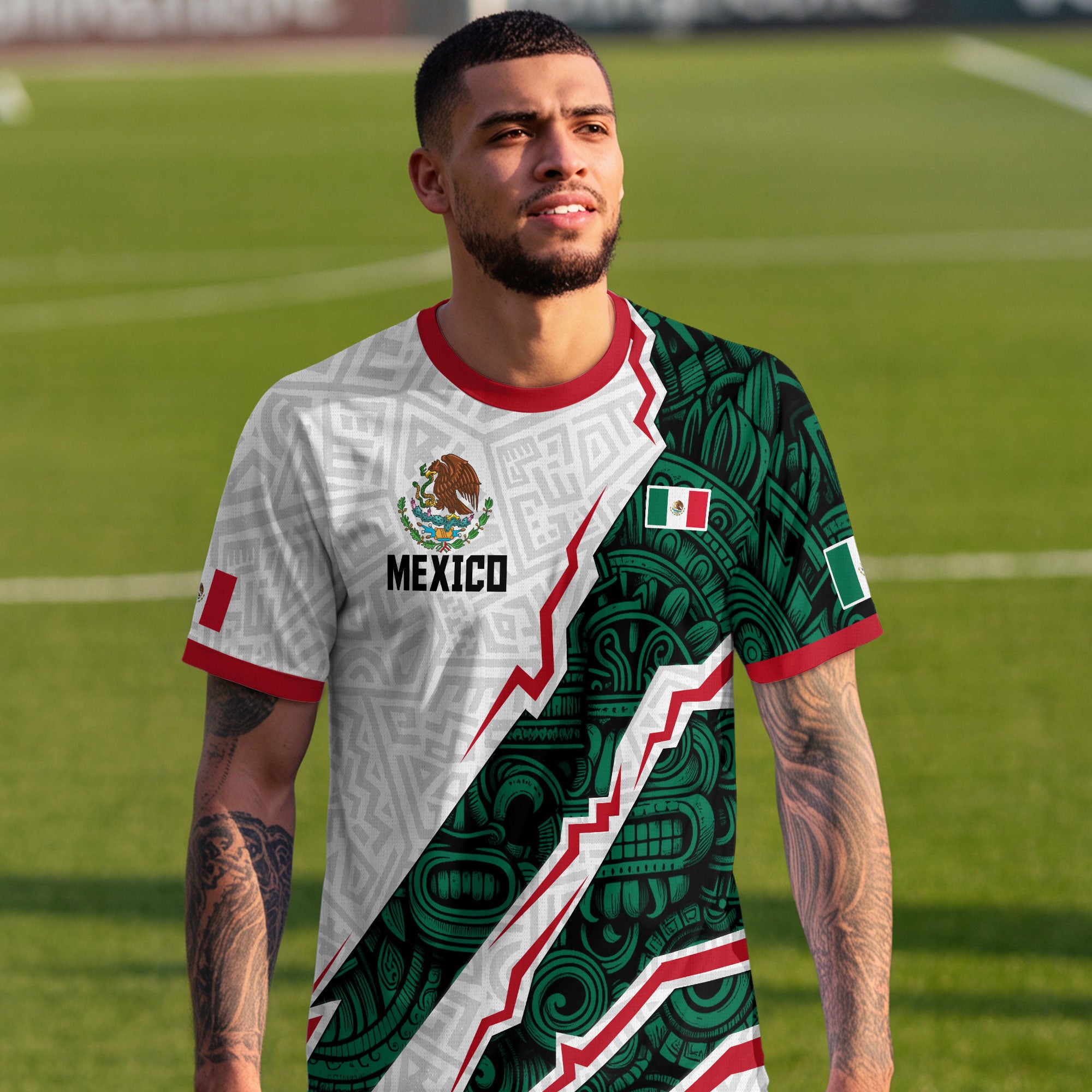 Mexico White Aztec Eagle Design Soccer Jersey