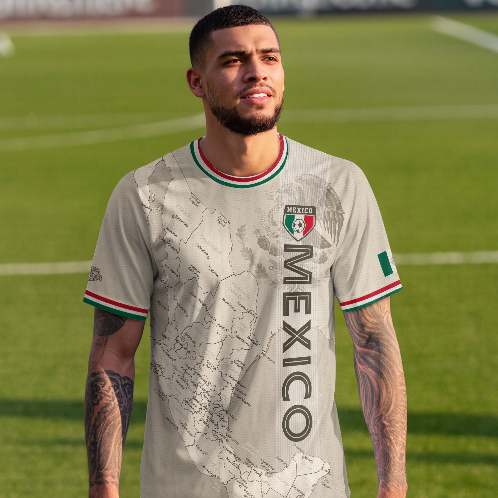 Beige Mexico Soccer Jersey with Map Inspired Design