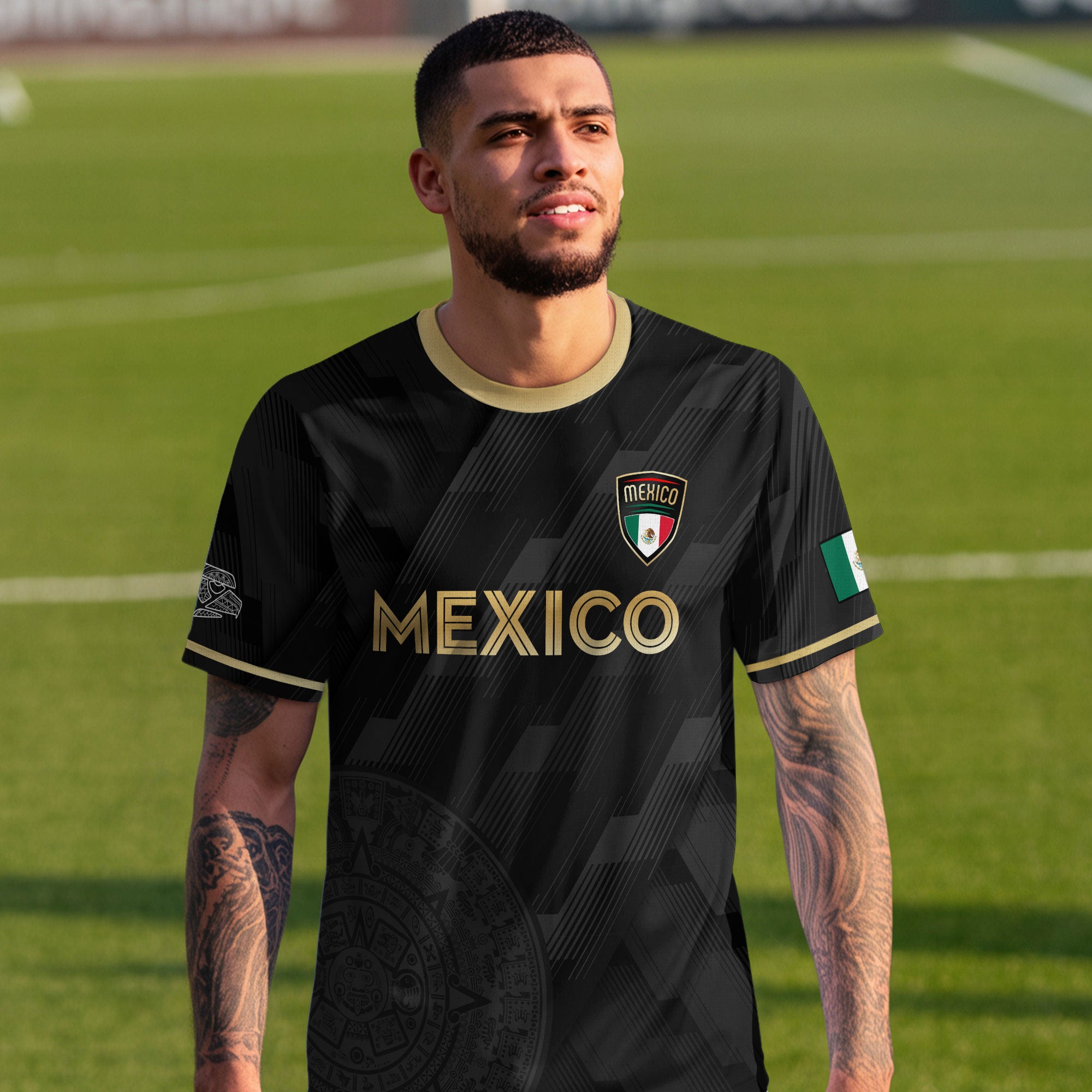 Mexico Soccer Jersey Black Style with Subtle Aztec Design
