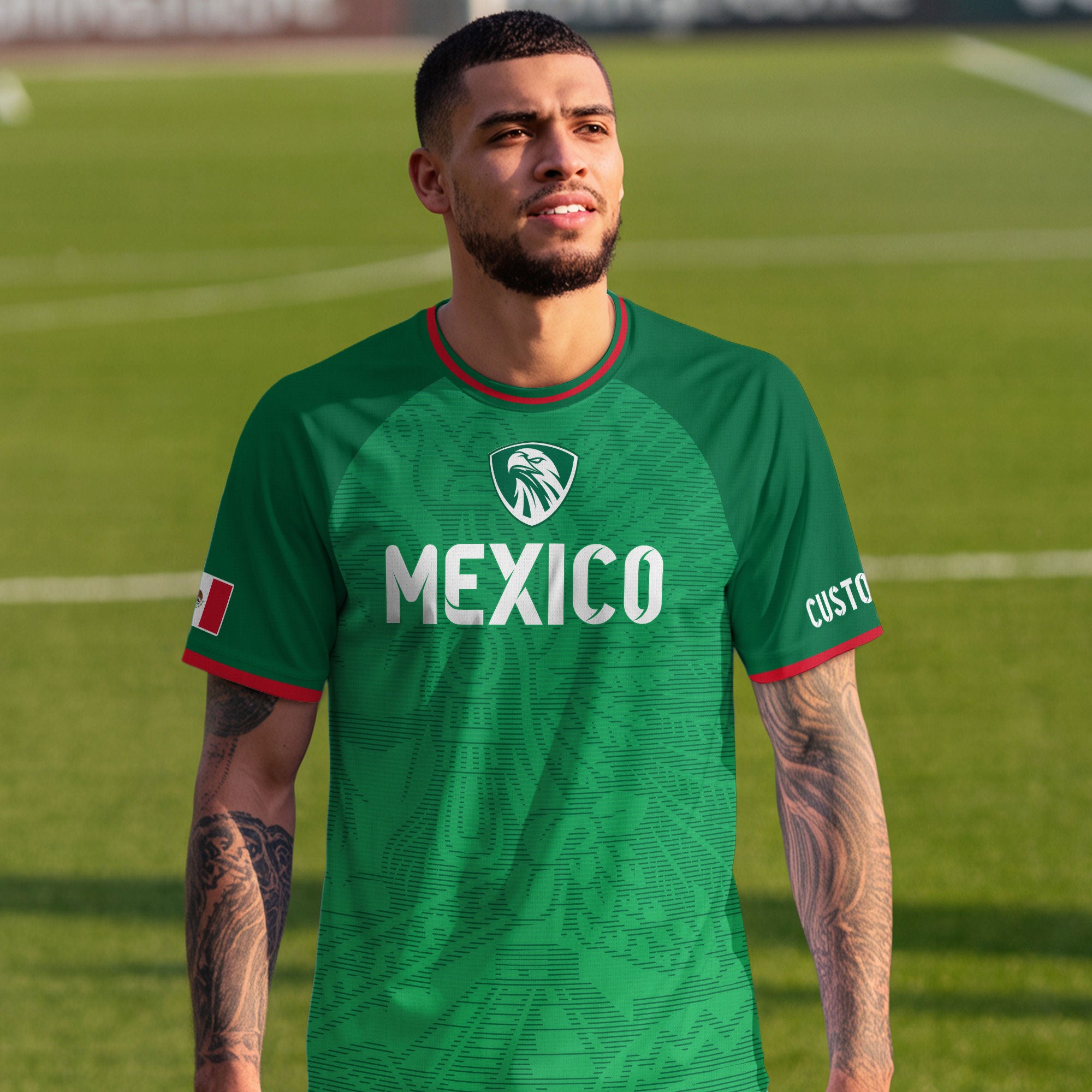 Custom Mexico Green Aztec Pattern Crest Design Soccer Jersey