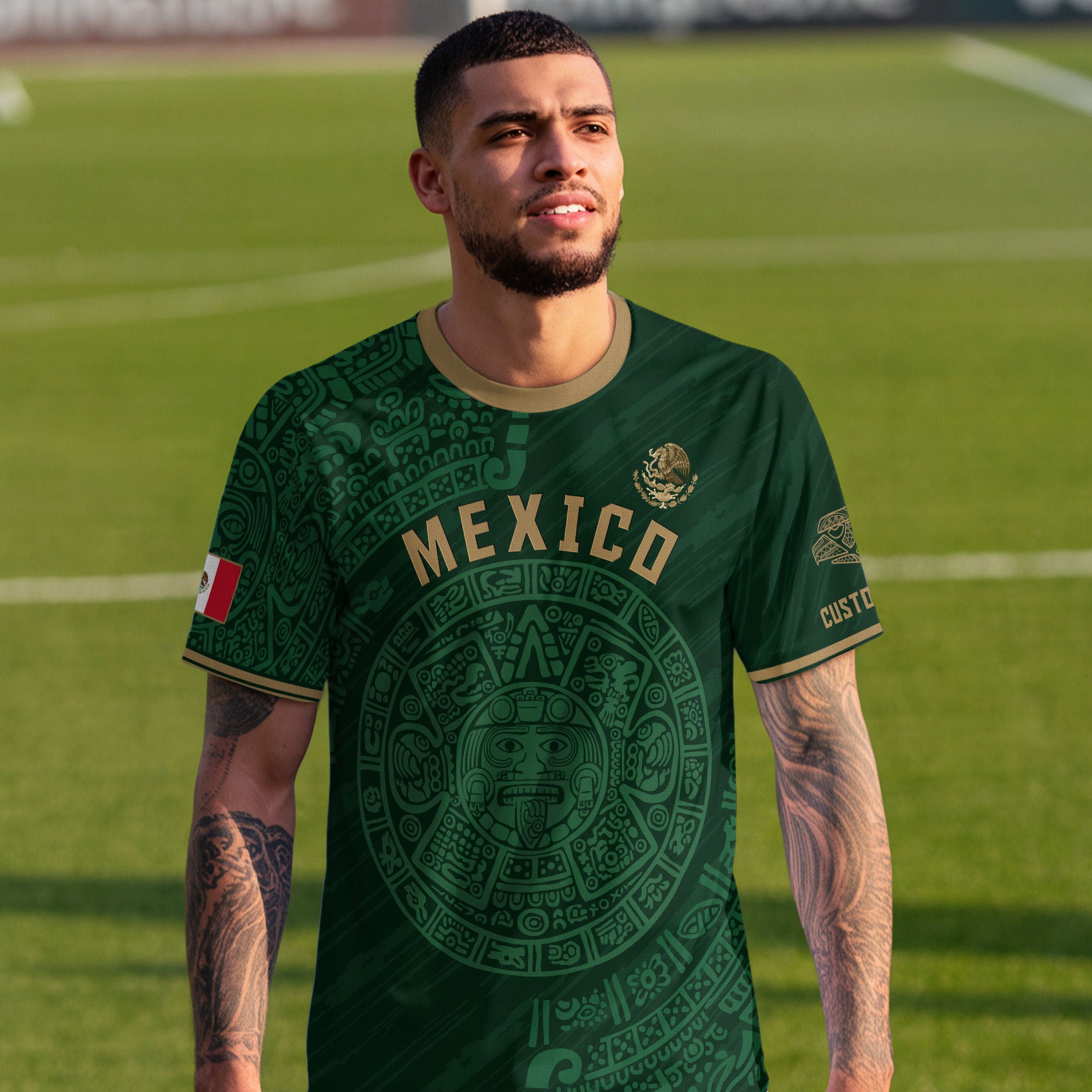 Custom Mexico Soccer Jersey Aztec Calendar Green Edition