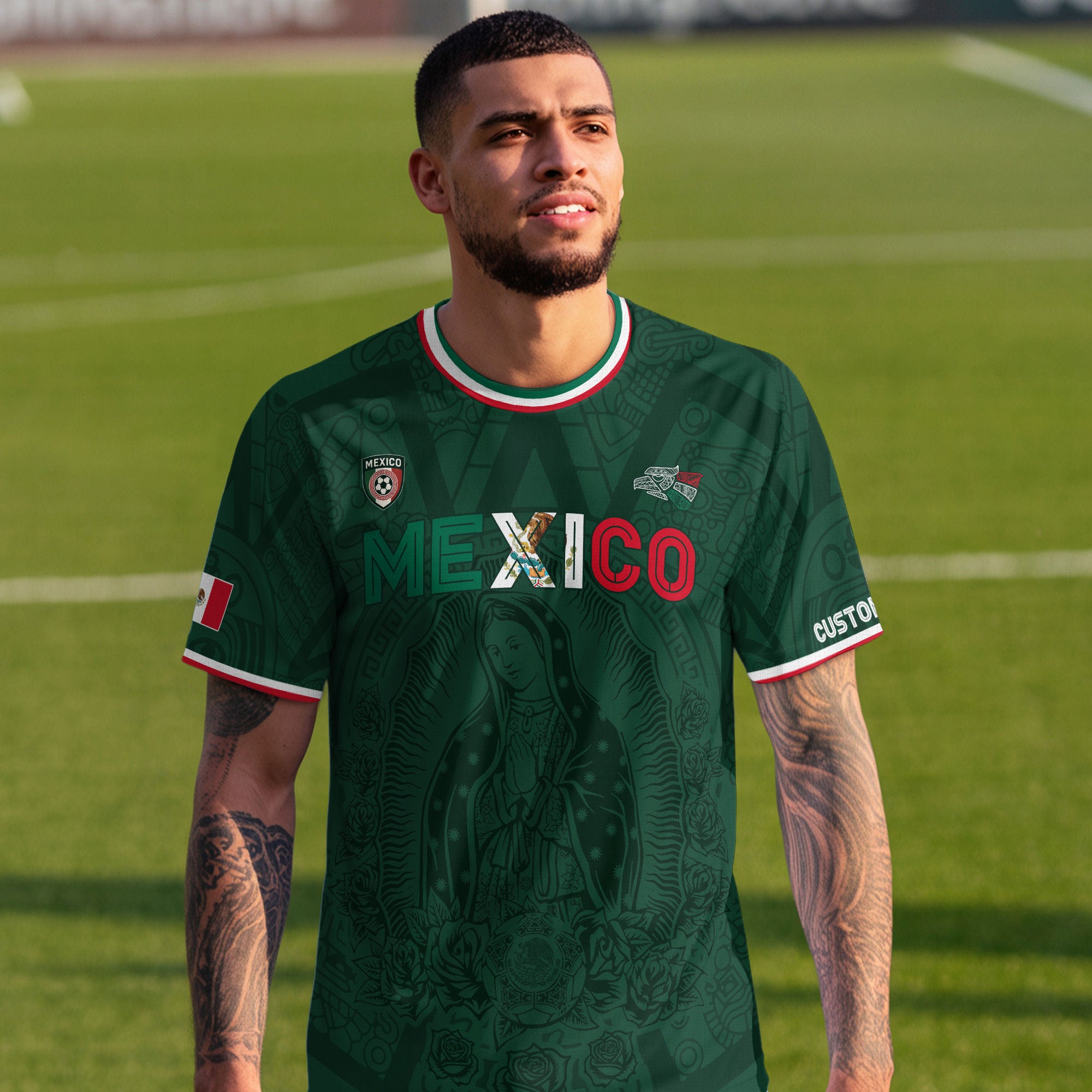 Custom Mexico Green Virgin of Guadalupe Soccer Jersey