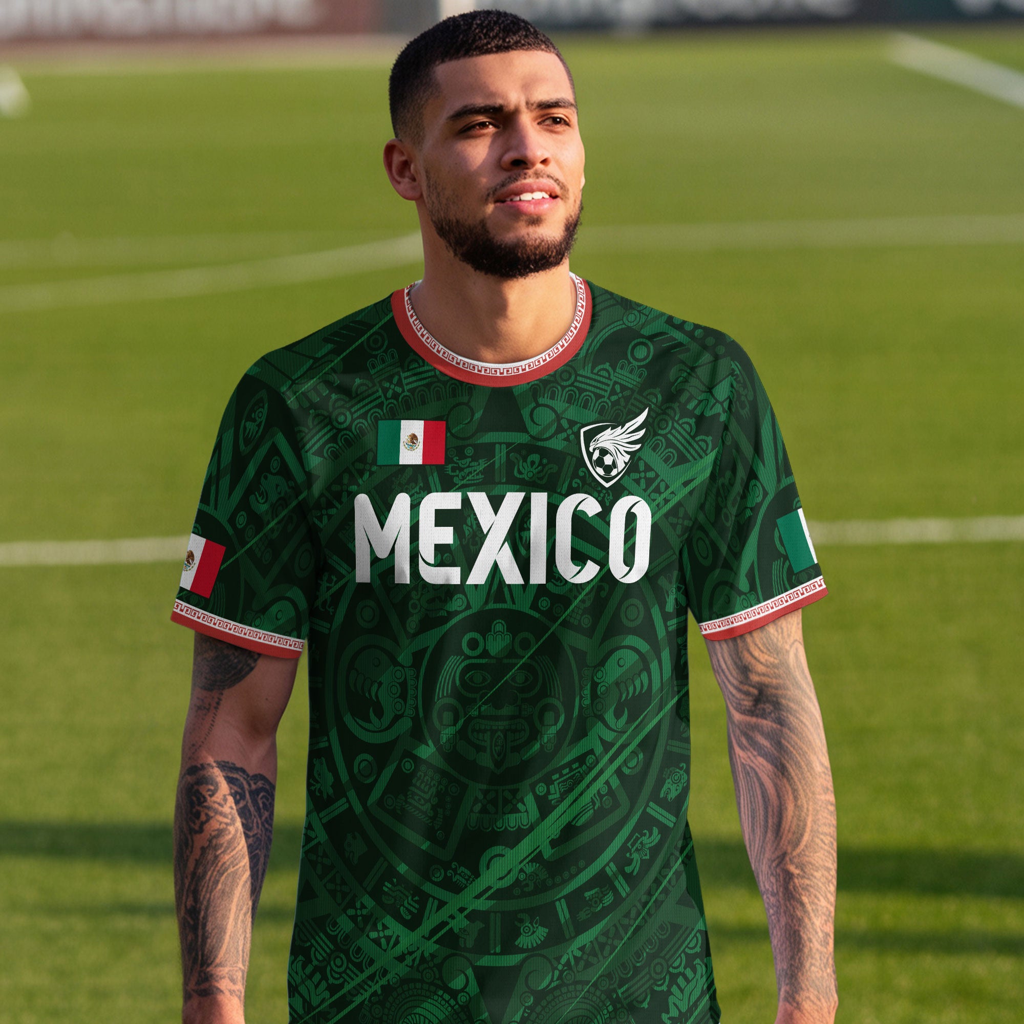 Mexico Green Aztec Calendar National Emblem Soccer Jersey
