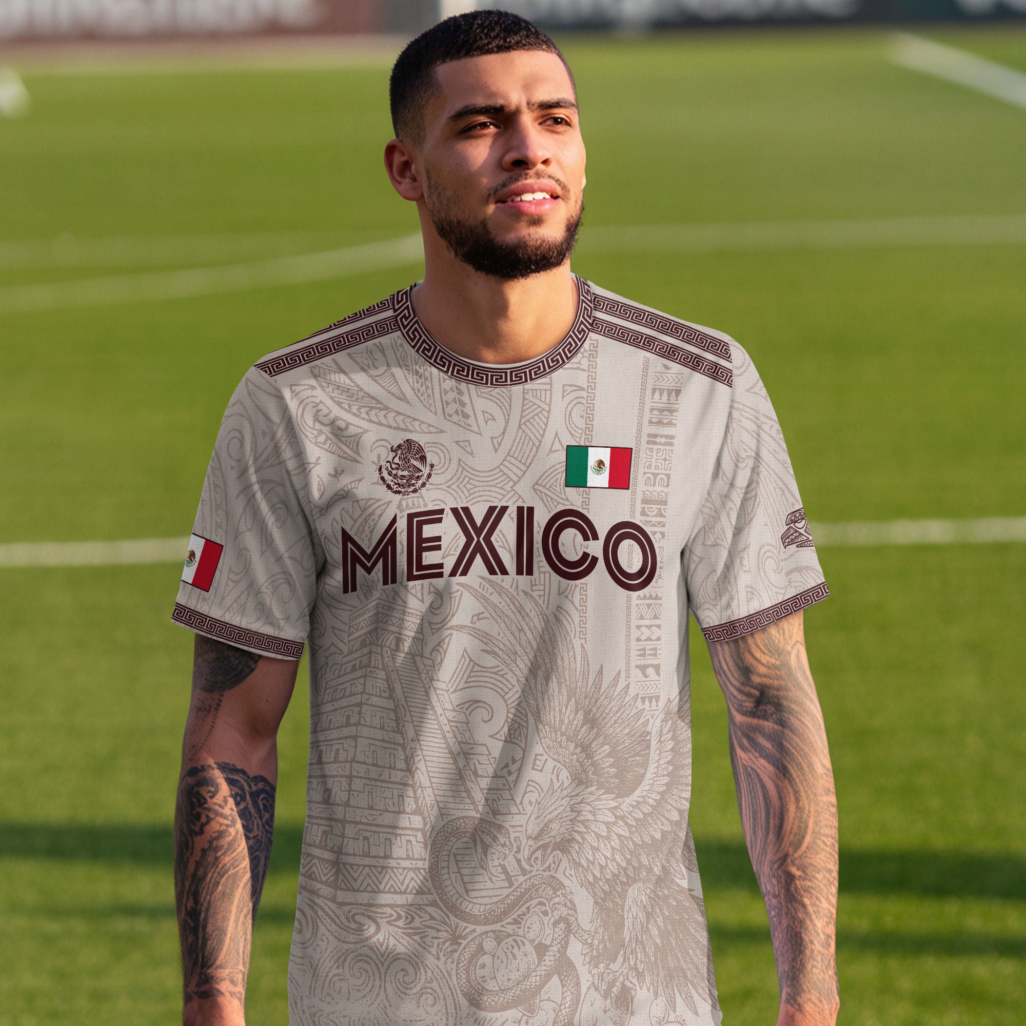 Mexico Soccer Jersey Aztec Sun Stone Eagle Design