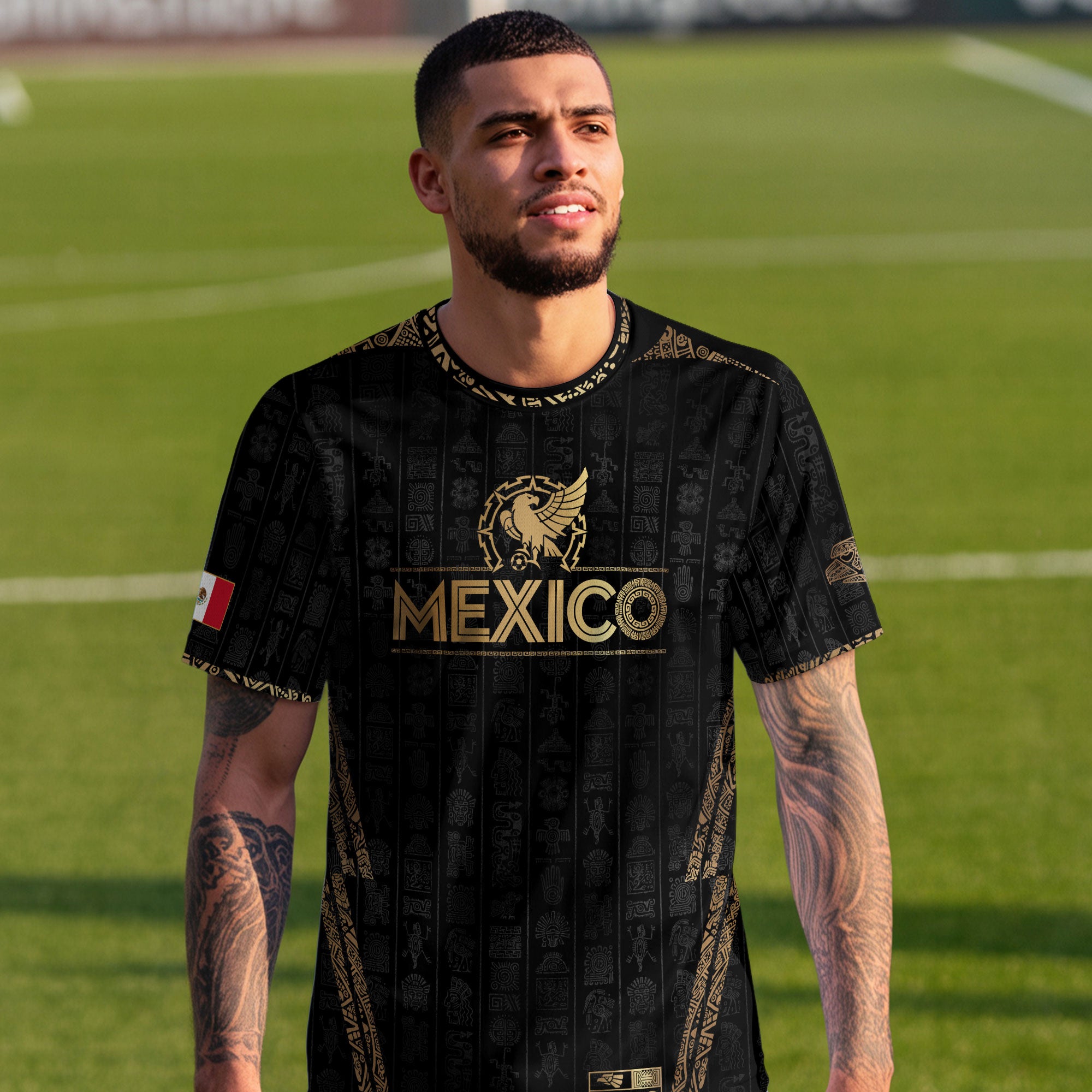 Mexico Black Gold Eagle Emblem Heritage Soccer Jersey