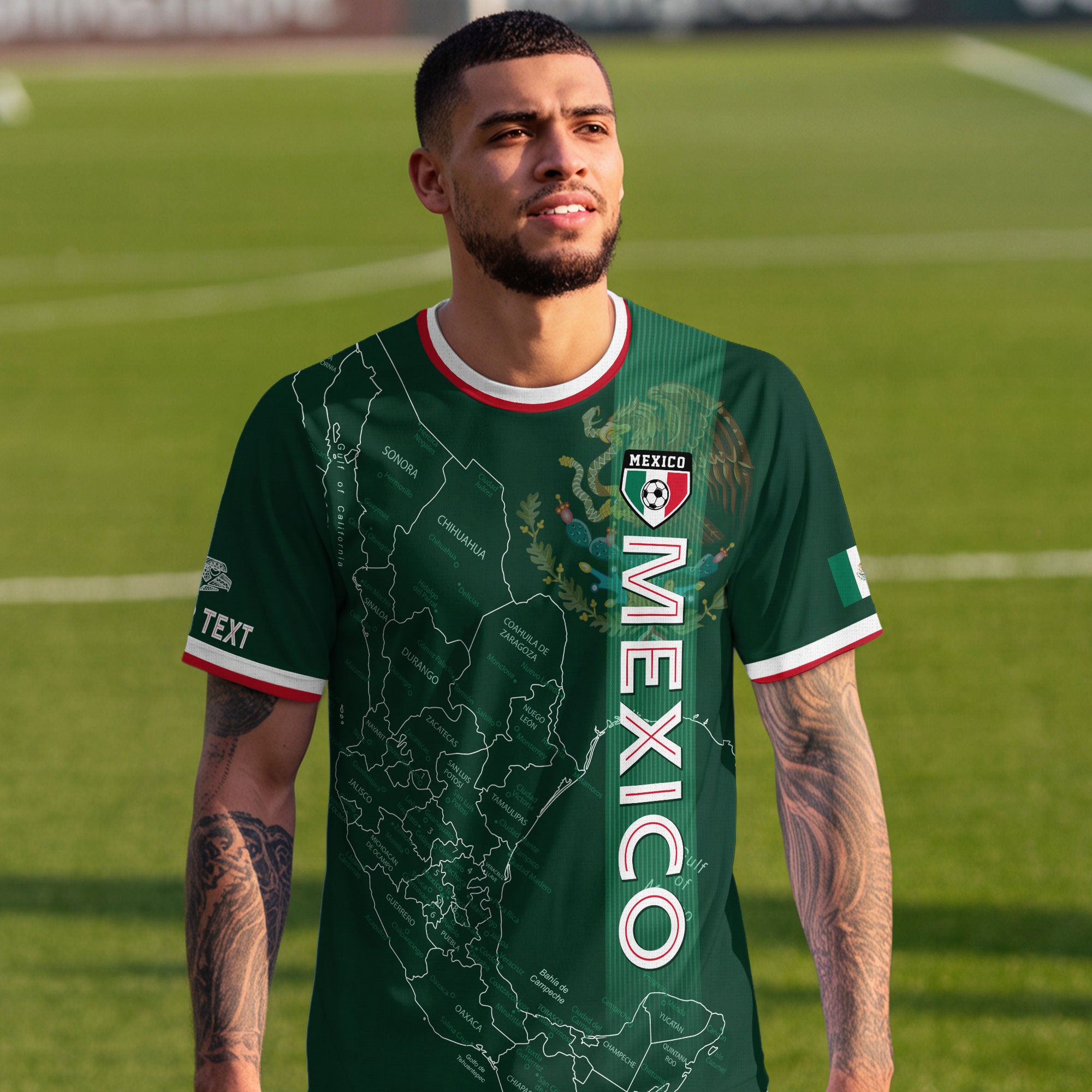 Custom Mexico Green Soccer Jersey with Flag Accents and Map Heritage Design