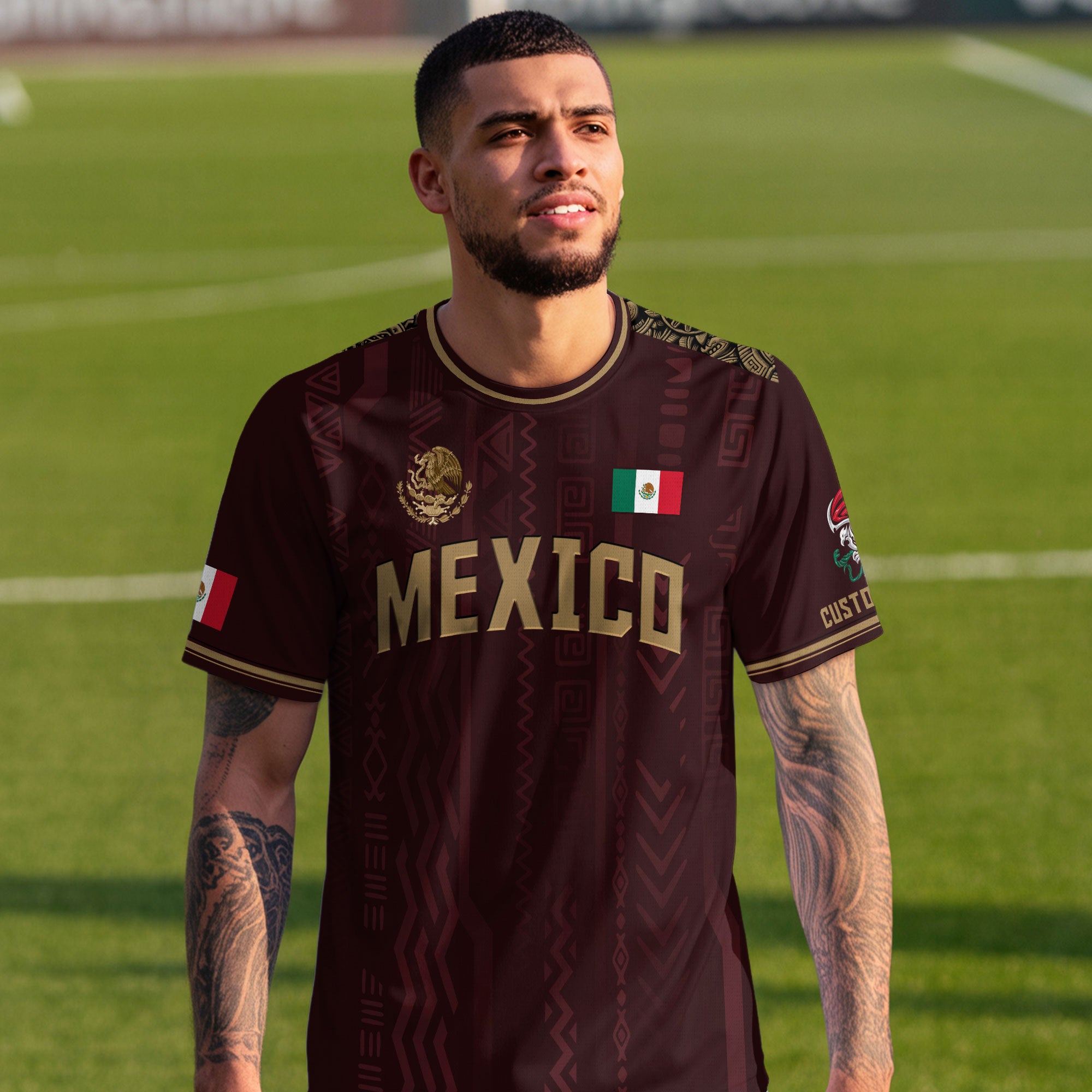 Custom Mexico Aztec Heritage Soccer Jersey Gold Eagle Pride Roots Design Shirt