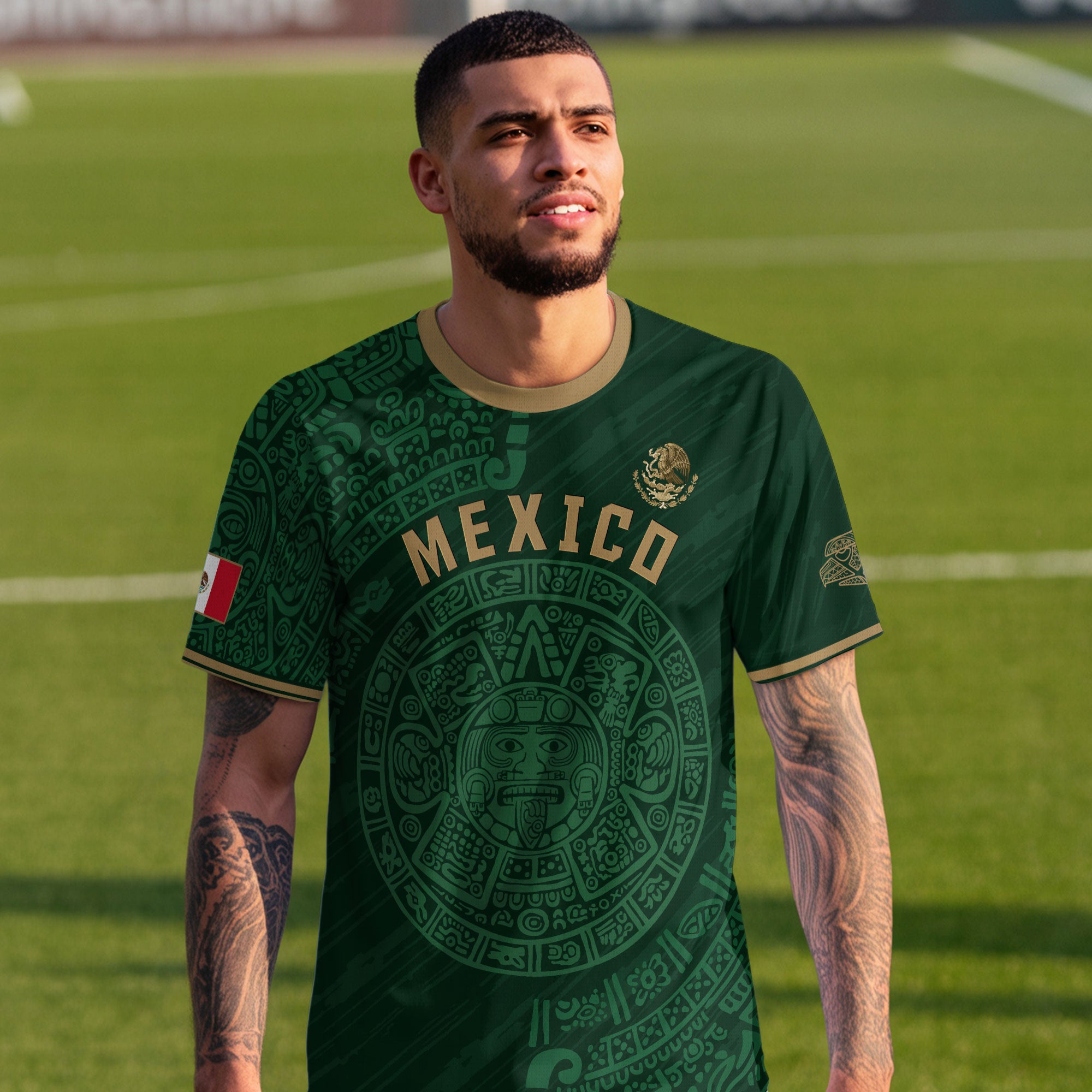 Mexico Green Gold Aztec Calendar Heritage National Pride Jersey