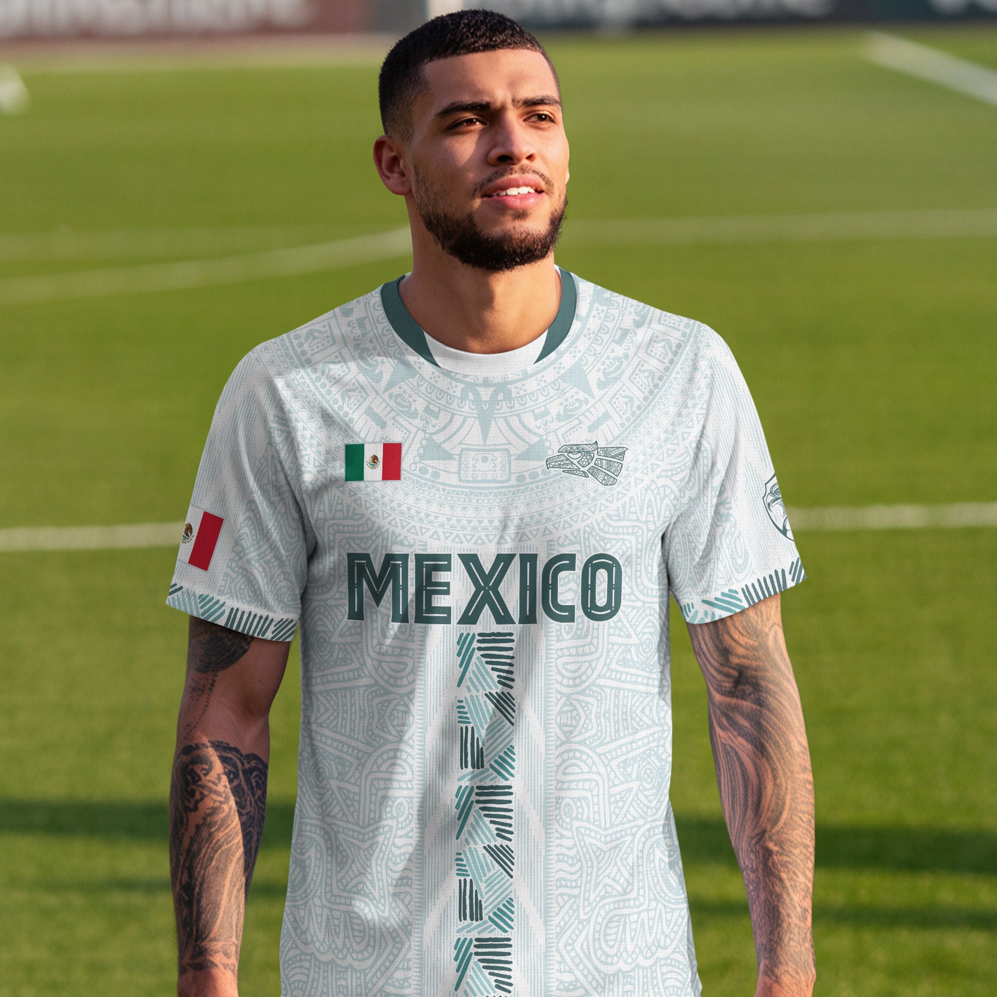 Mexico White Green Aztec Calendar Heritage Soccer Jersey