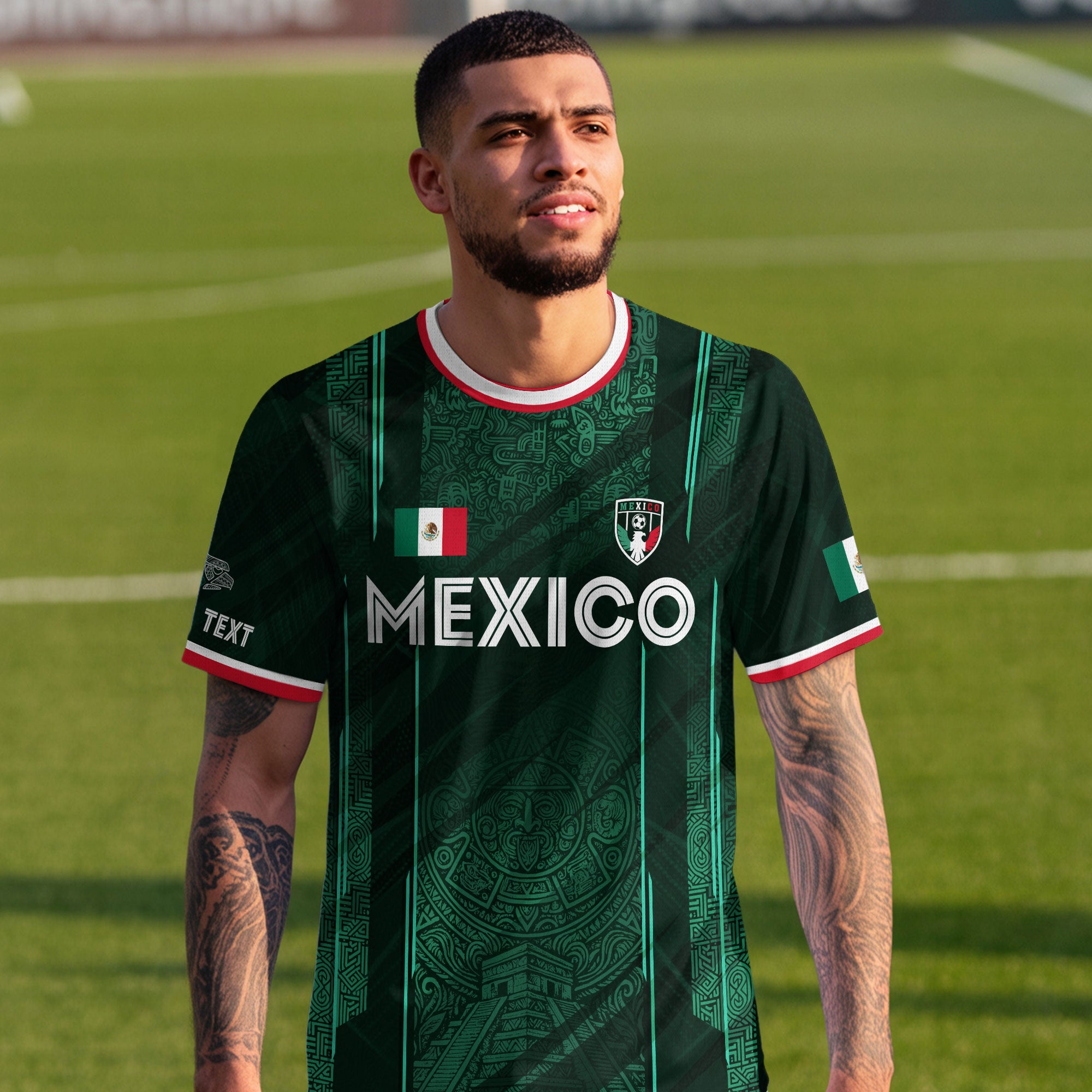 Custom Mexico Green Aztec Pyramid Soccer Jersey