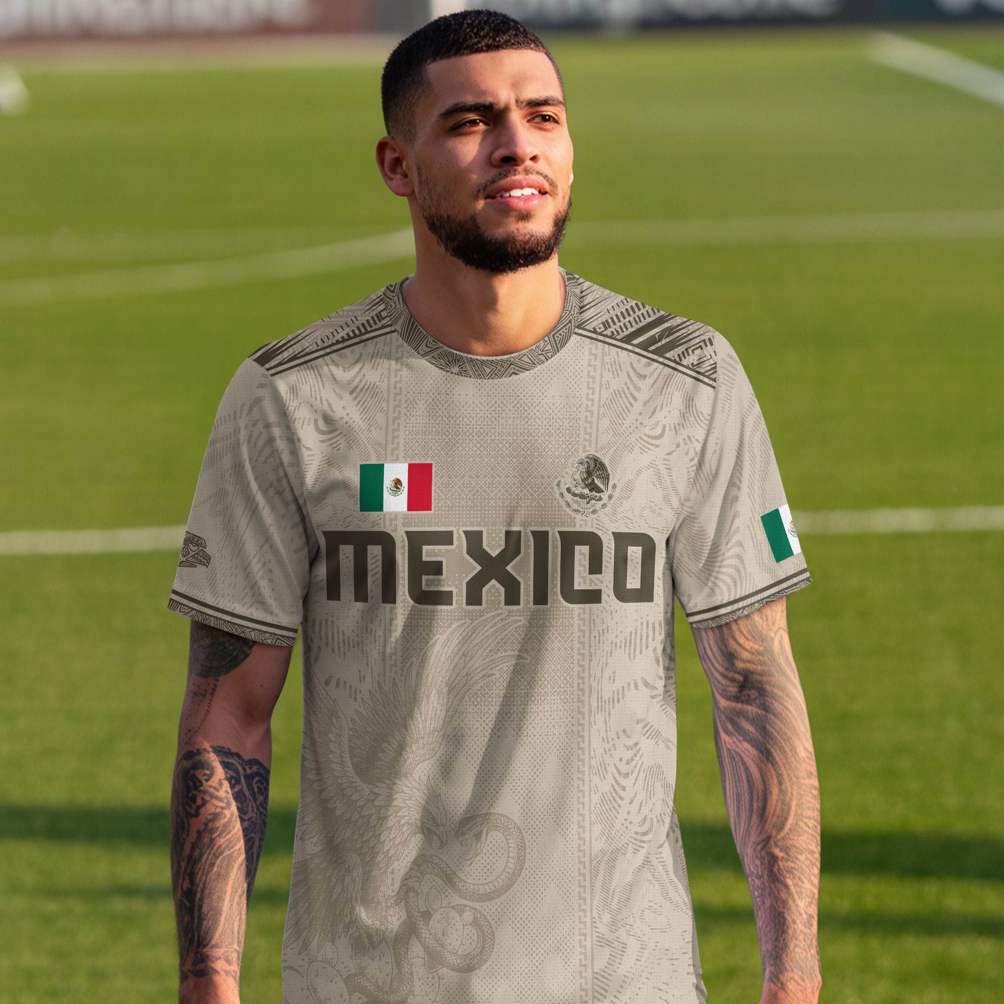 Mexico Soccer Jersey Beige Aztec Eagle Heritage Design