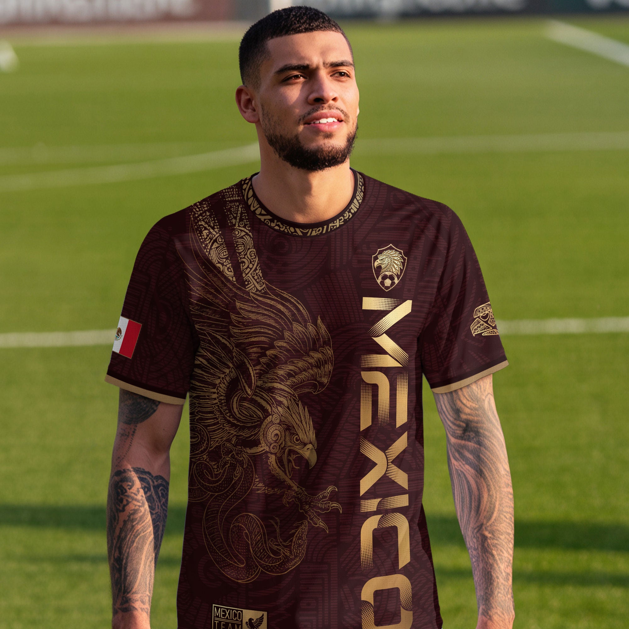 Mexico Burgundy Aztec Eagle Heritage Soccer Jersey