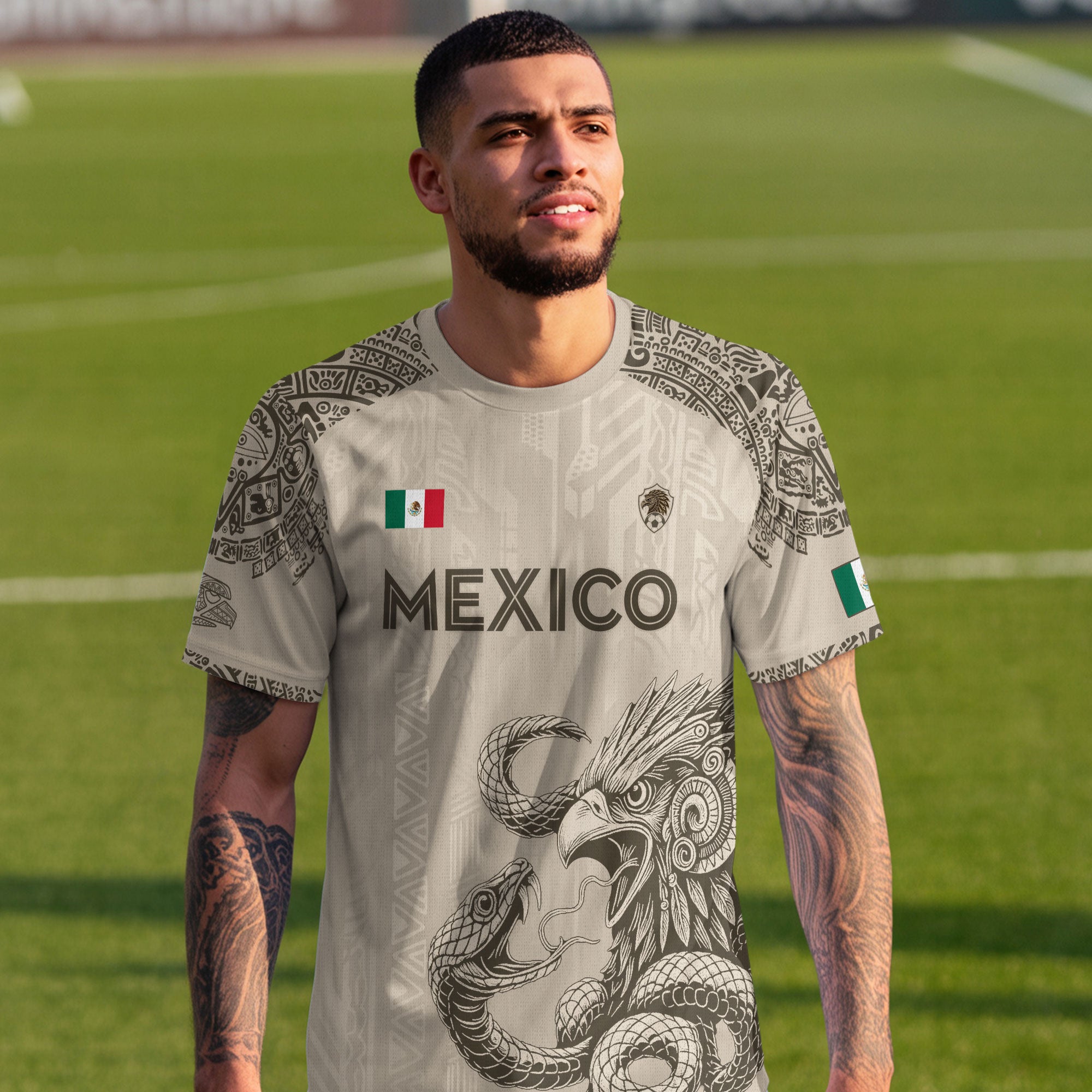 Mexico Beige Aztec Eagle Heritage Soccer Jersey