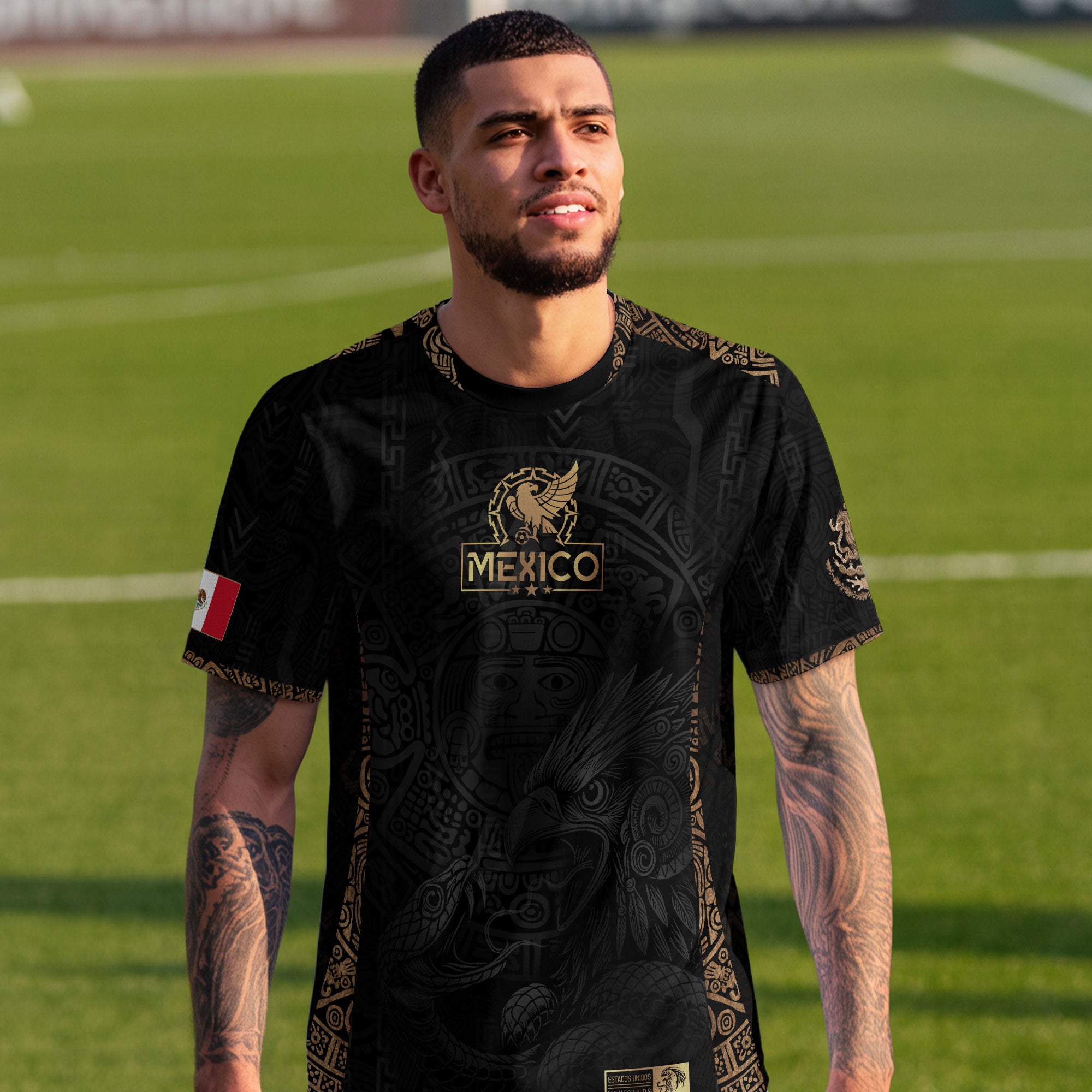 Mexico Black Aztec Sunstone Eagle Heritage Soccer Jersey