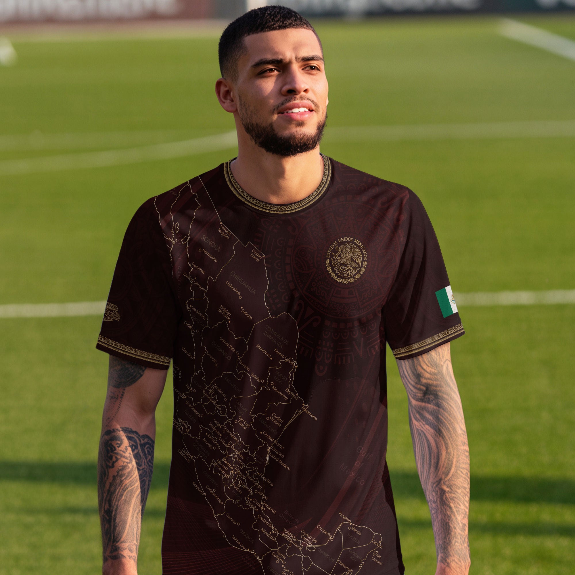 Mexico Burgundy Map Design Aztec Heritage Pride Soccer Jersey