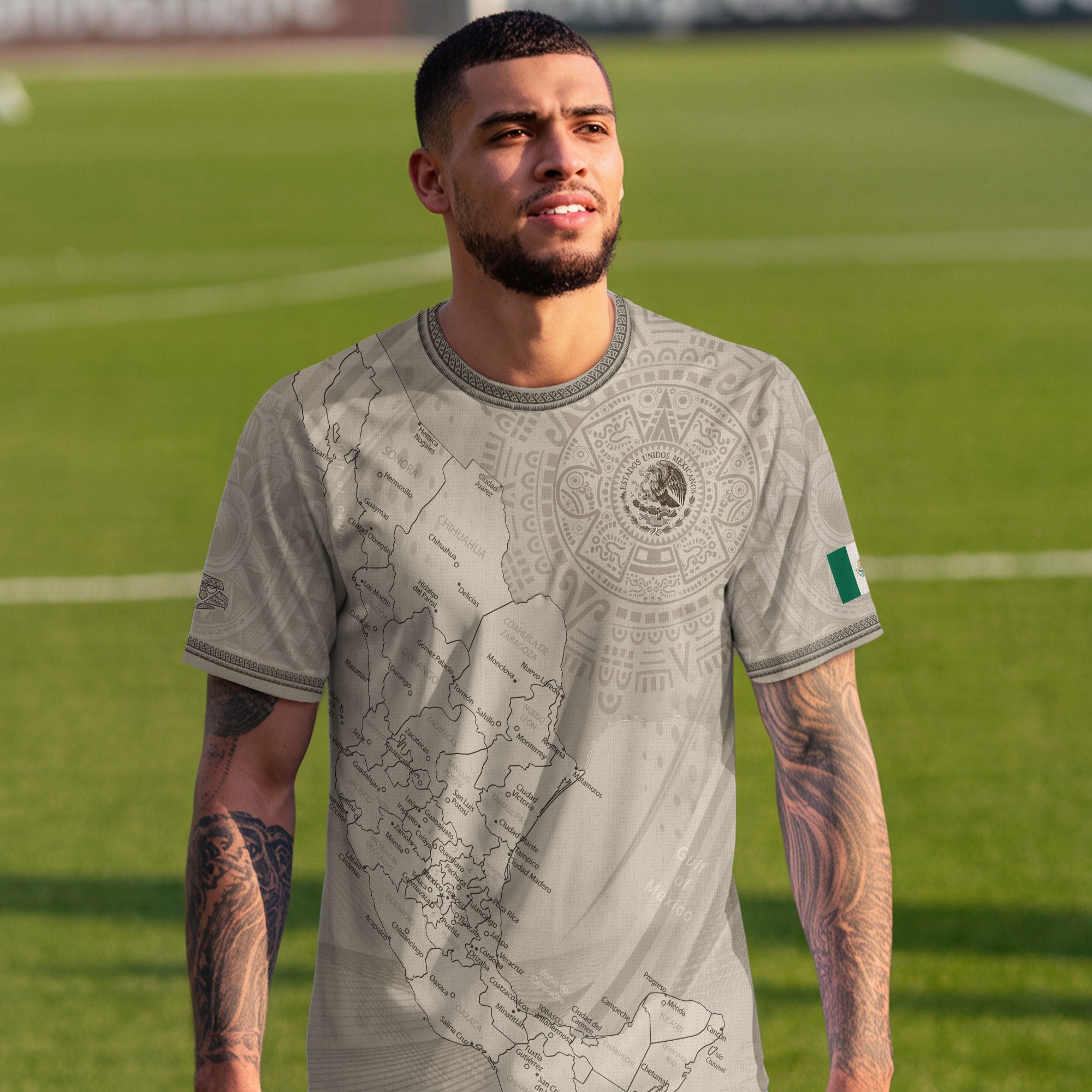 Mexico Beige Map Design Aztec Heritage Pride Soccer Jersey