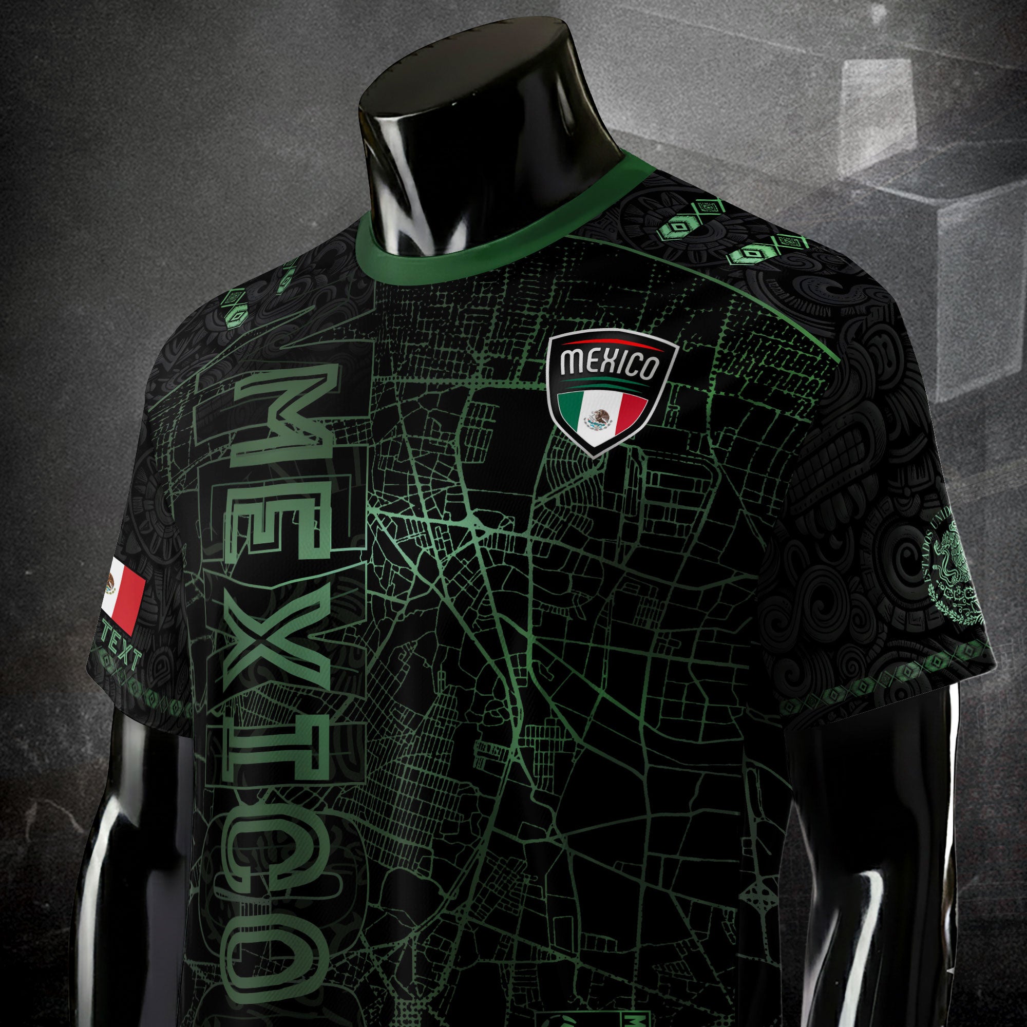 Custom Mexico Soccer Jersey Black Green Modern Heritage Map Design