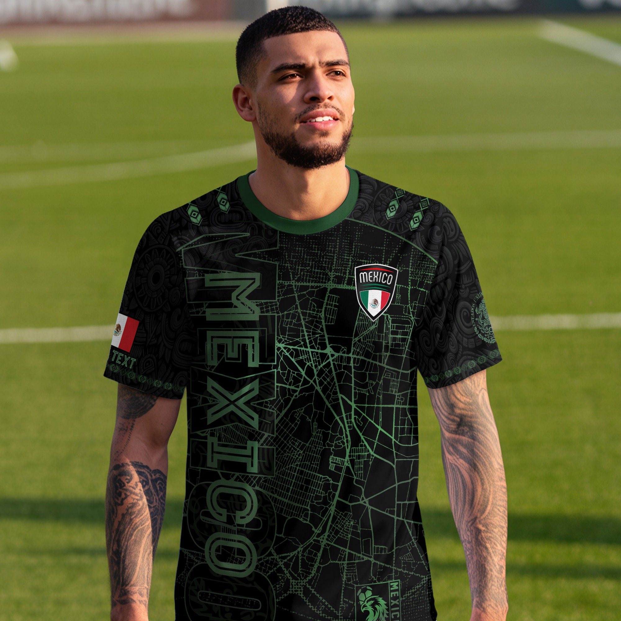 Custom Mexico Soccer Jersey Black Green Modern Heritage Map Design