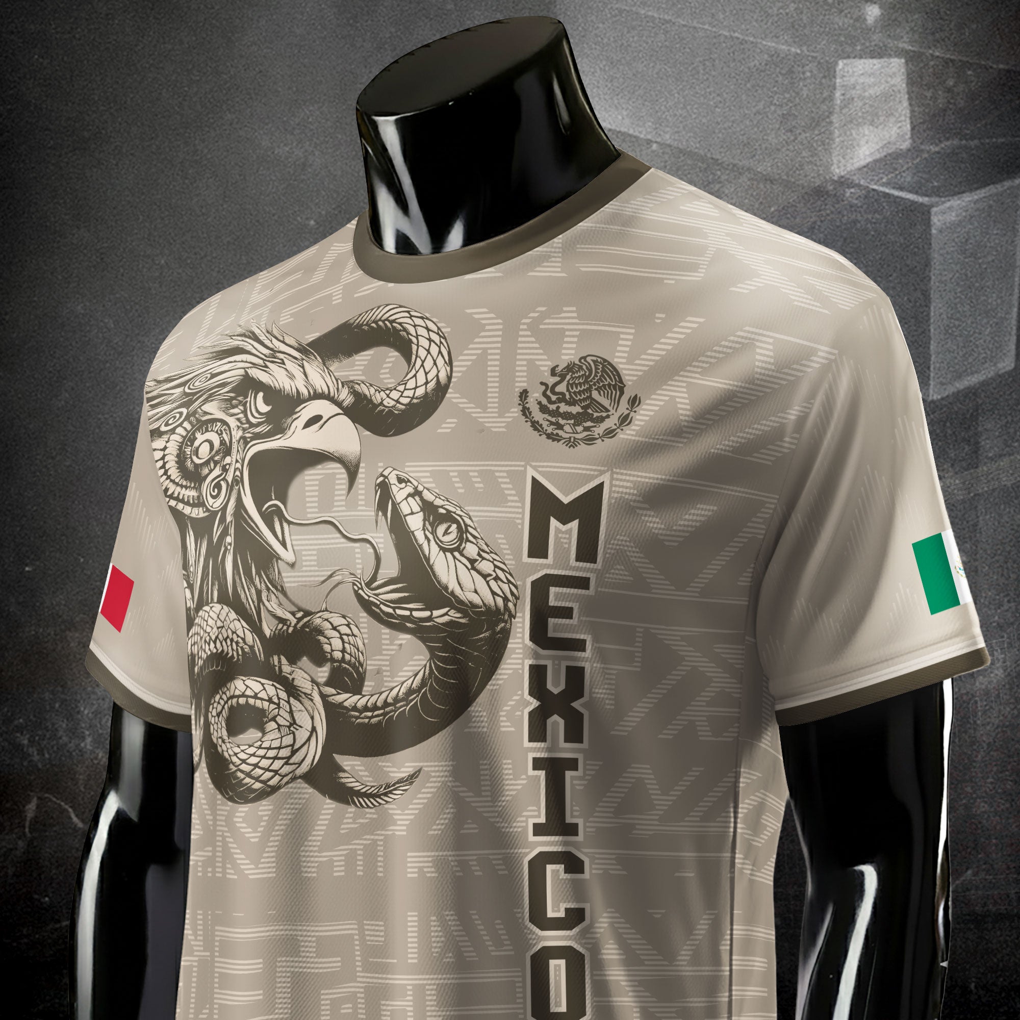Mexico Beige Aztec Eagle Coat of Arms Soccer Jersey
