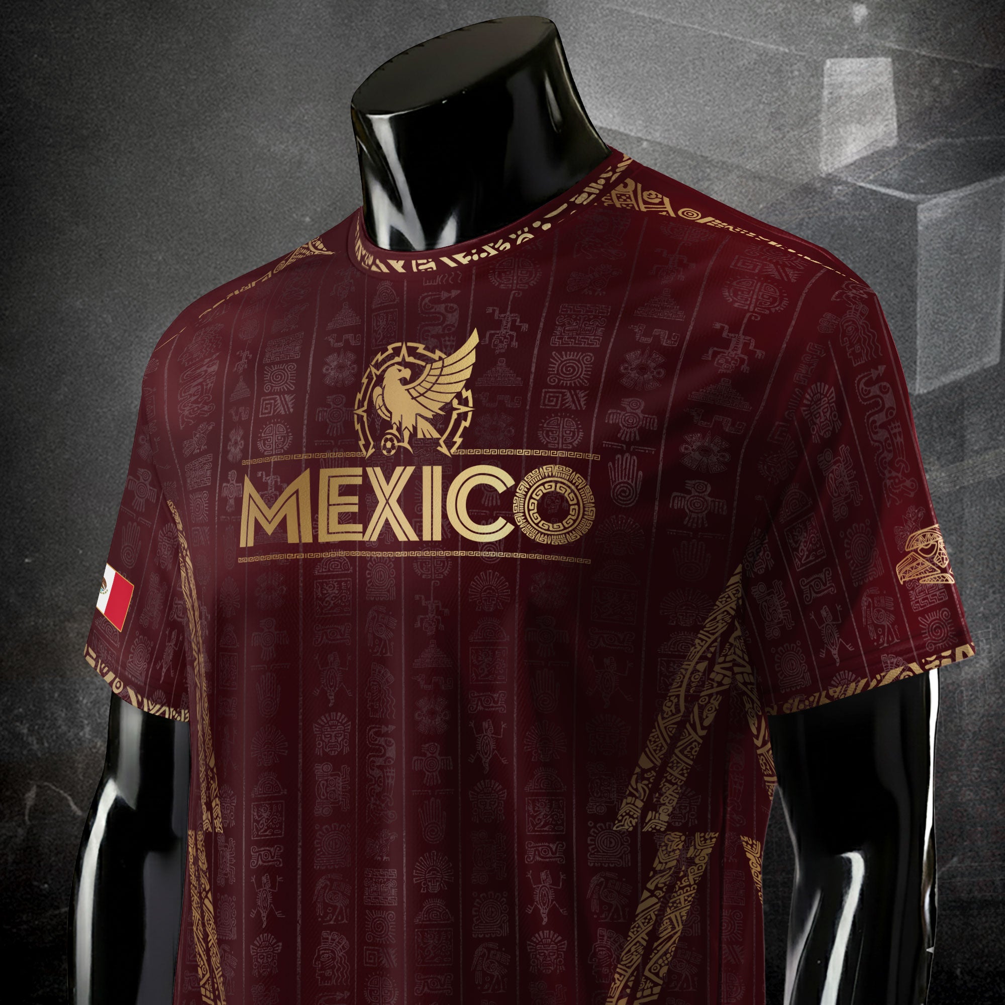 Mexico Burgundy Aztec Eagle Emblem Heritage Pride Soccer Jersey