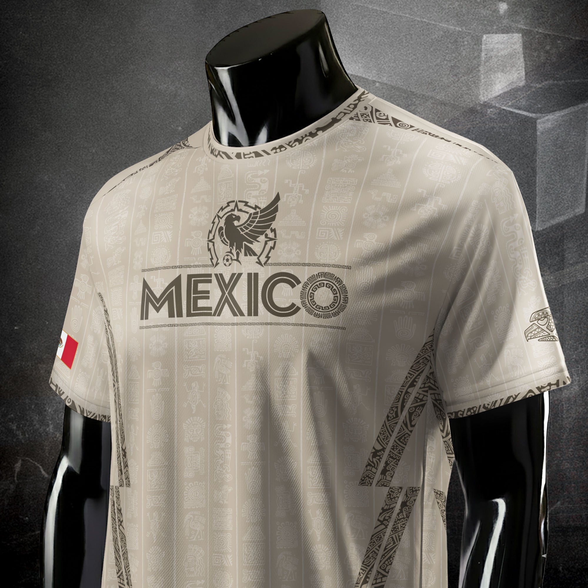 Mexico Beige Aztec Pattern Eagle Heritage Pride Soccer Jersey