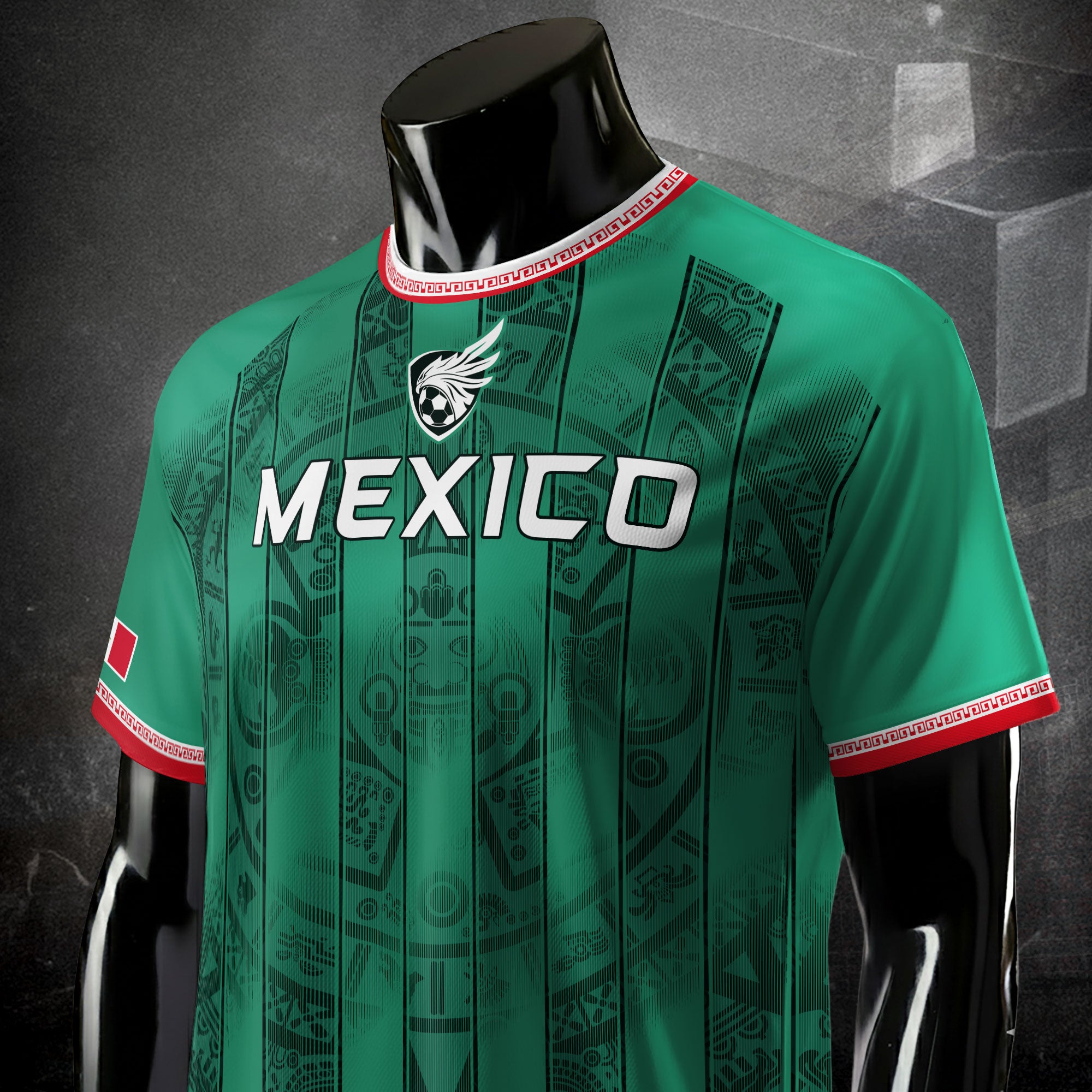 Mexico Green Aztec Pattern National Pride Mens Culture Football Soccer Jersey