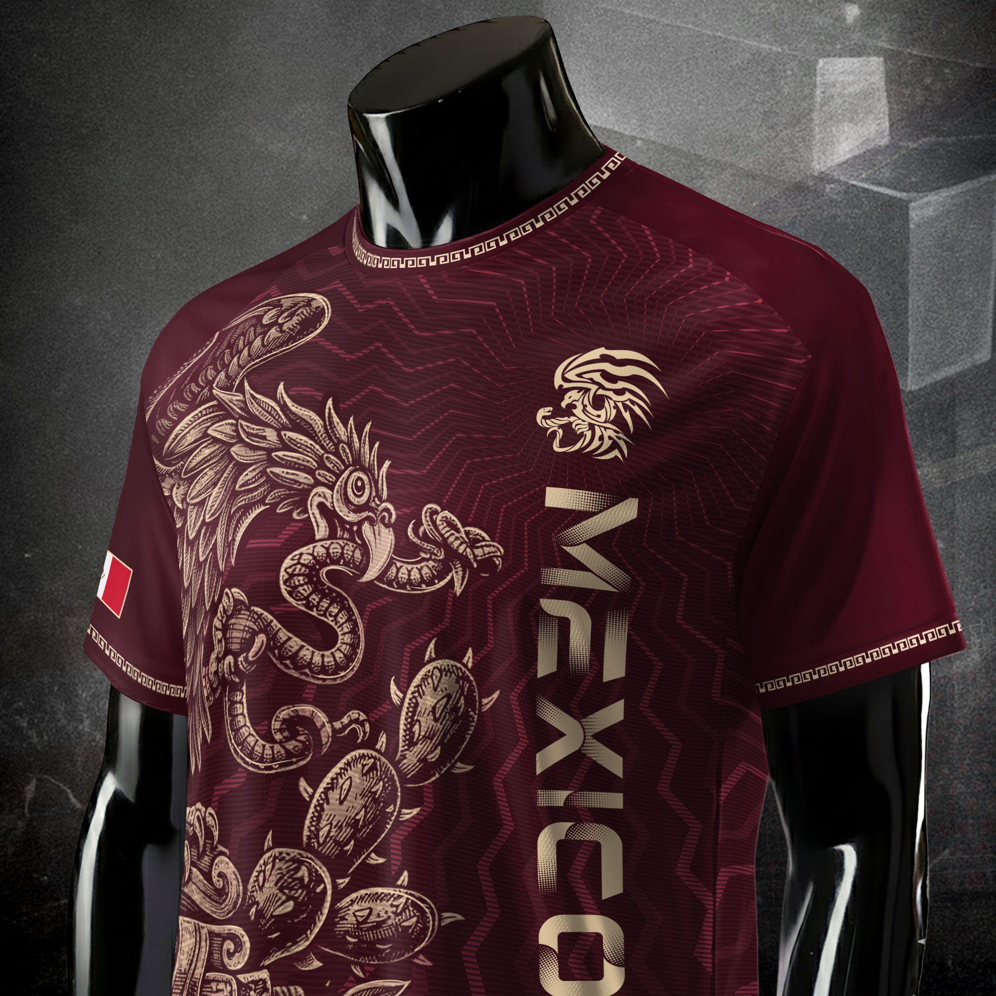 Mexico Maroon Feathered Serpent National Seal Heritage Mens Culture Soccer Jersey