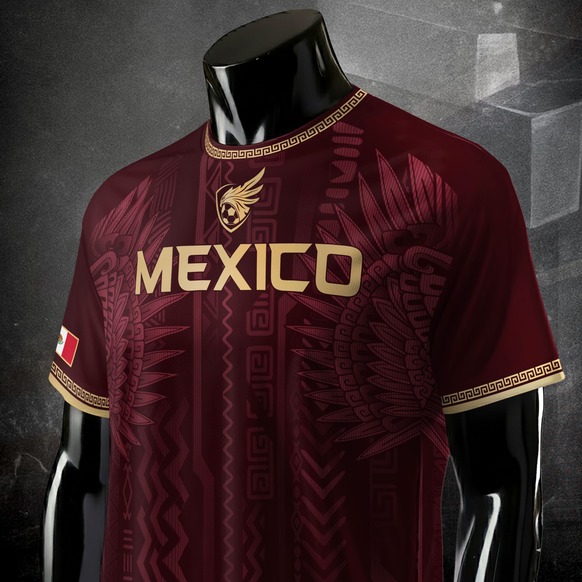 Mexico Maroon Gold Aztec Heritage National Pride Mens Football Soccer Jersey