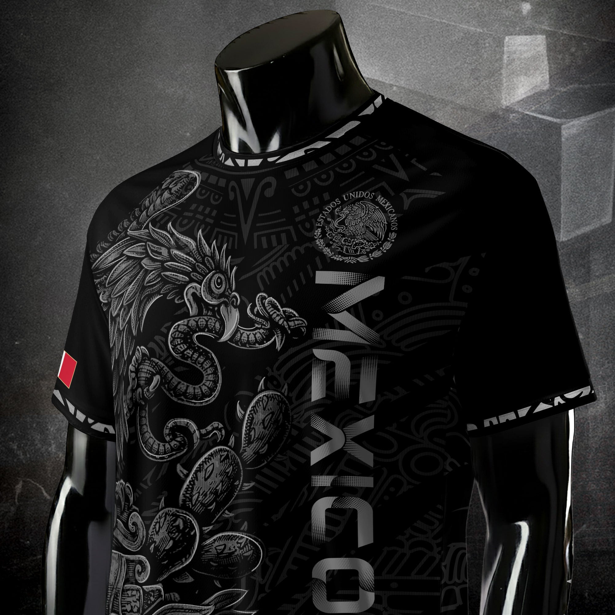 Mexico Black Grey Feathered Serpent Heritage Mens Football Soccer Jersey